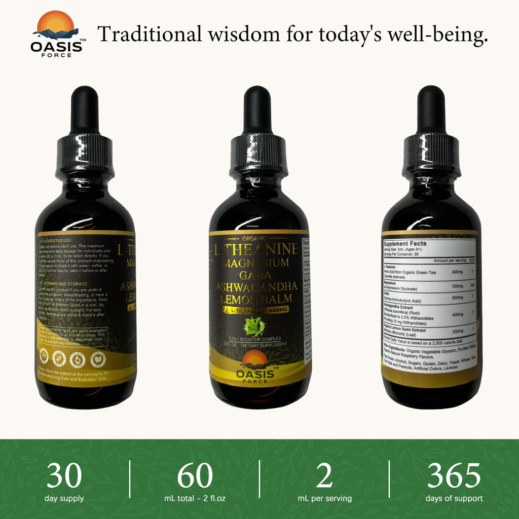 OASIS FORCE L Theanine 400mg Liquid Drops – Sleep, Focus & Relaxation (2 oz)