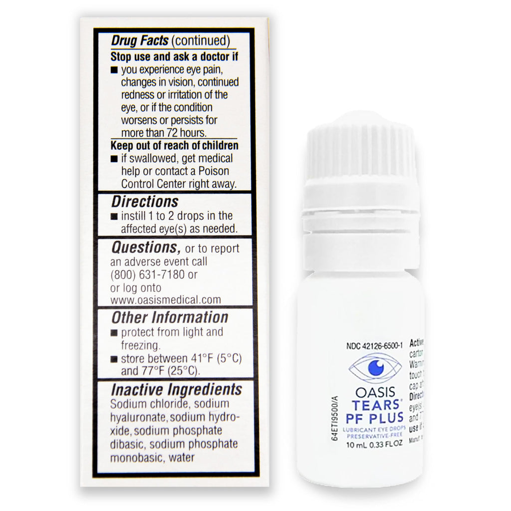 Oasis Tears OT6500 PF Plus Preservative-Free Lubricant Eye Drops – 0.34 fl oz