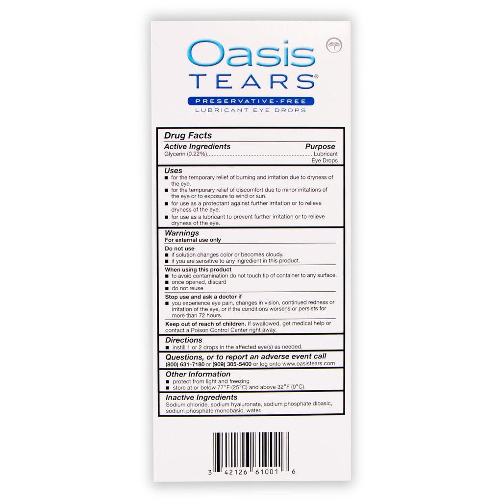 OT6100 Oasis TEARS Preservative-Free Eye Drops | 30 Single-Use Vials