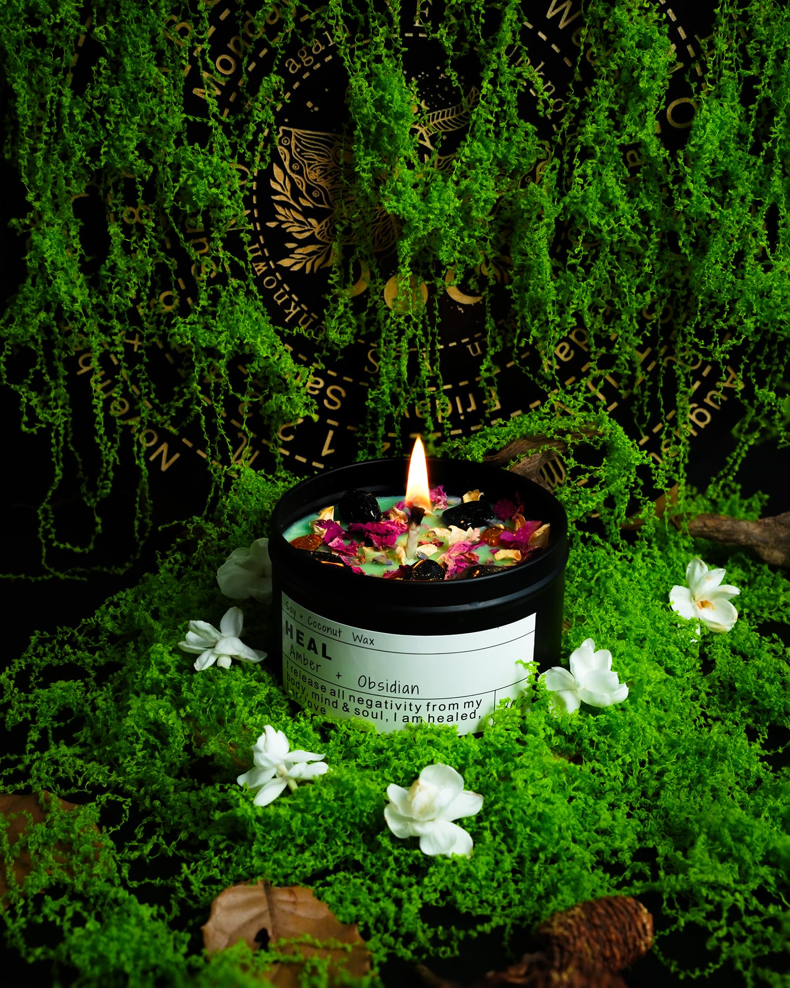 Obsidian Crystal Energy Candle – Aura Protection & Self-Care Gift (HEAL)