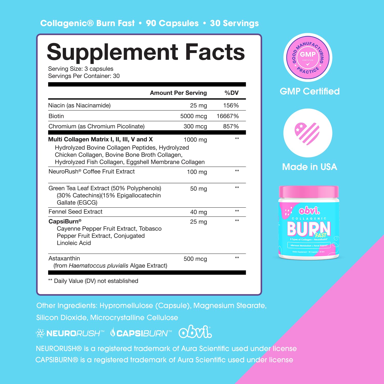 Obvi Multi Collagen Burn Fast | Hydrolyzed Collagen Peptides Types I, II, III, V, X | Keto & Gluten Free | 30 Servings