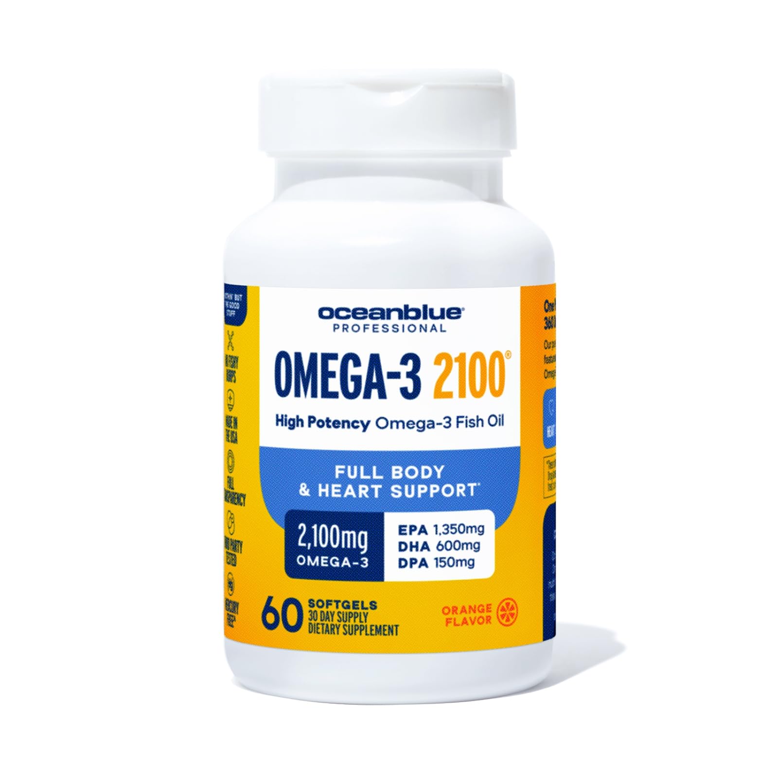 Oceanblue Professional Omega-3 2100-60 Count | High-Potency Triple-Strength Burpless Fish Oil (EPA, DHA, DPA) - Orange Flavor