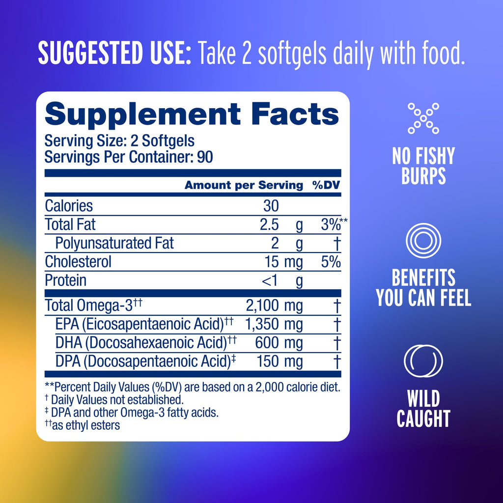 Oceanblue Omega-3 2100 — Triple-Strength Burpless Fish Oil (180 Softgels, Orange)