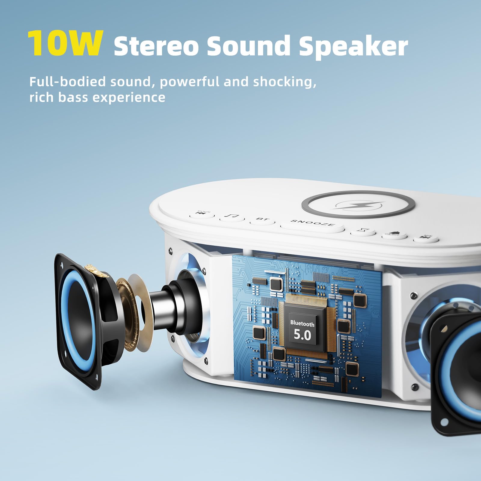 Odokee Sound Machine Alarm Clock with Wireless Charger - 21 Soothing Sounds & 10W Bluetooth Speaker