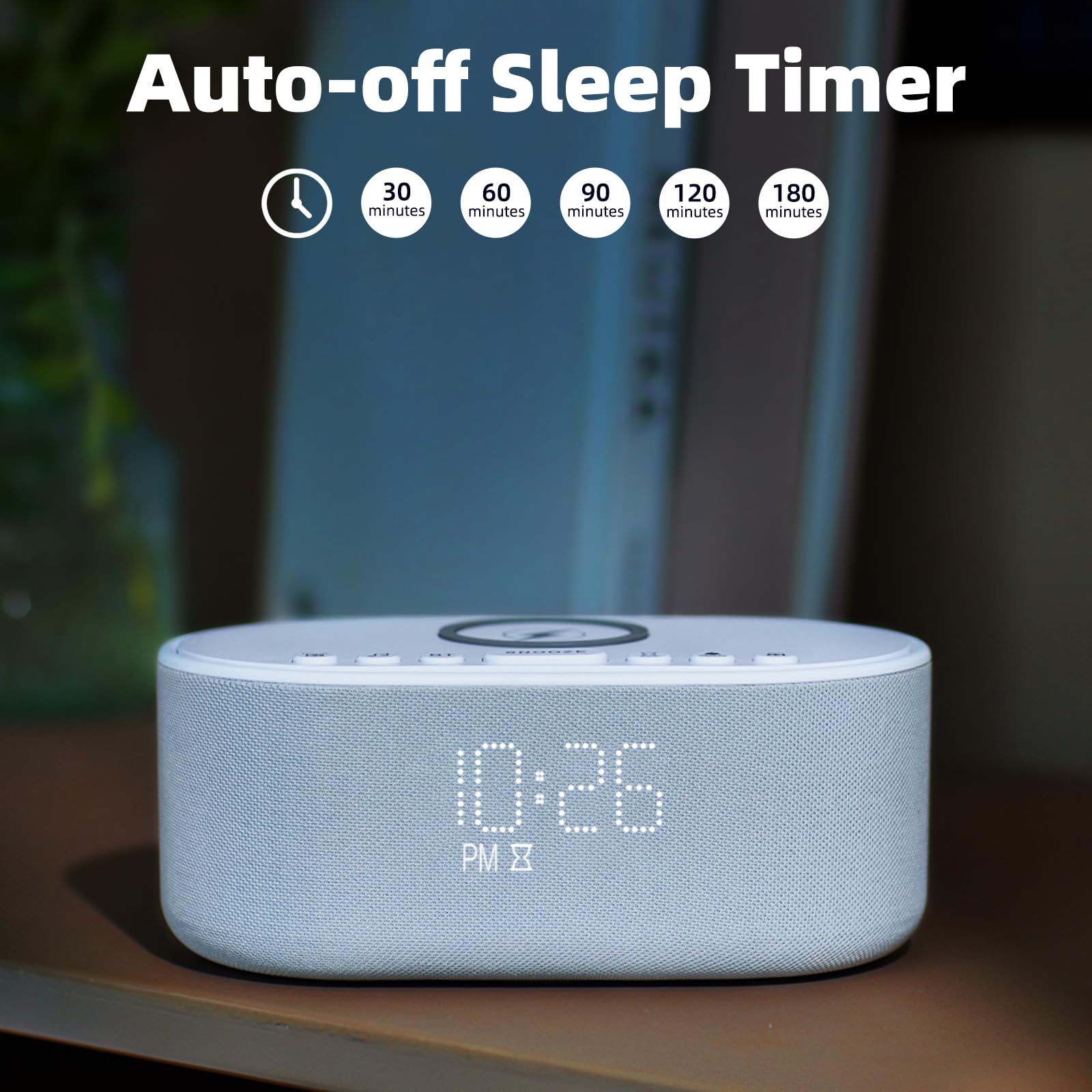 Odokee Sound Machine Alarm Clock with Wireless Charger - 21 Soothing Sounds & 10W Bluetooth Speaker
