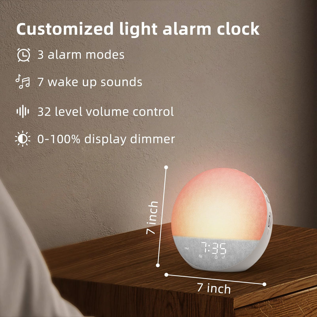Odokee Sunrise Alarm Clock with White Noise Machine – Natural Wake Up Light, Bluetooth Speaker, 25 Sleep Sounds (Frost White)