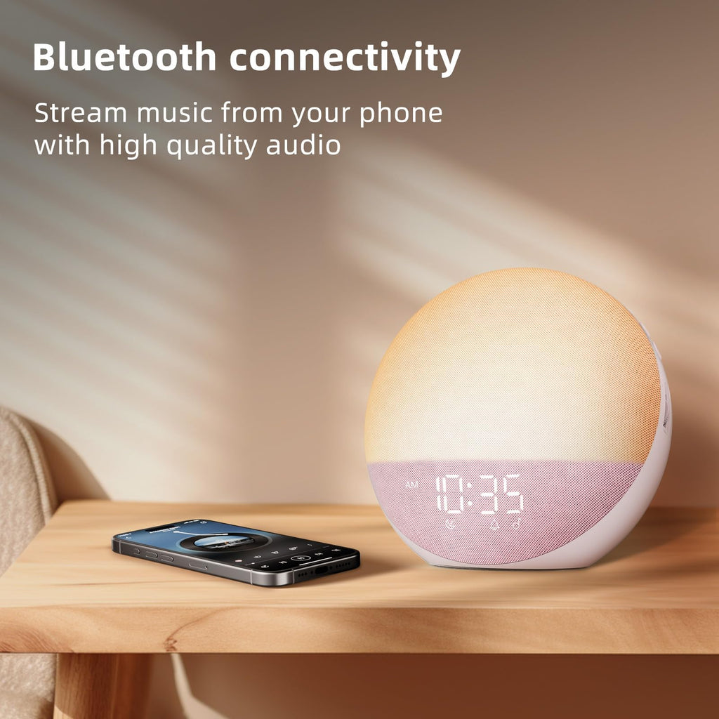 Odokee Sunrise Alarm Clock White Noise Machine – Dimmable Wake Light & Bluetooth Speaker