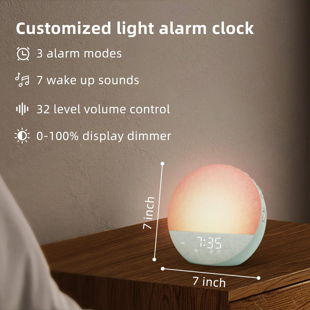 Odokee Sunrise Alarm Clock White Noise Machine – Sage Green | Natural Wake Light & Bluetooth Speaker