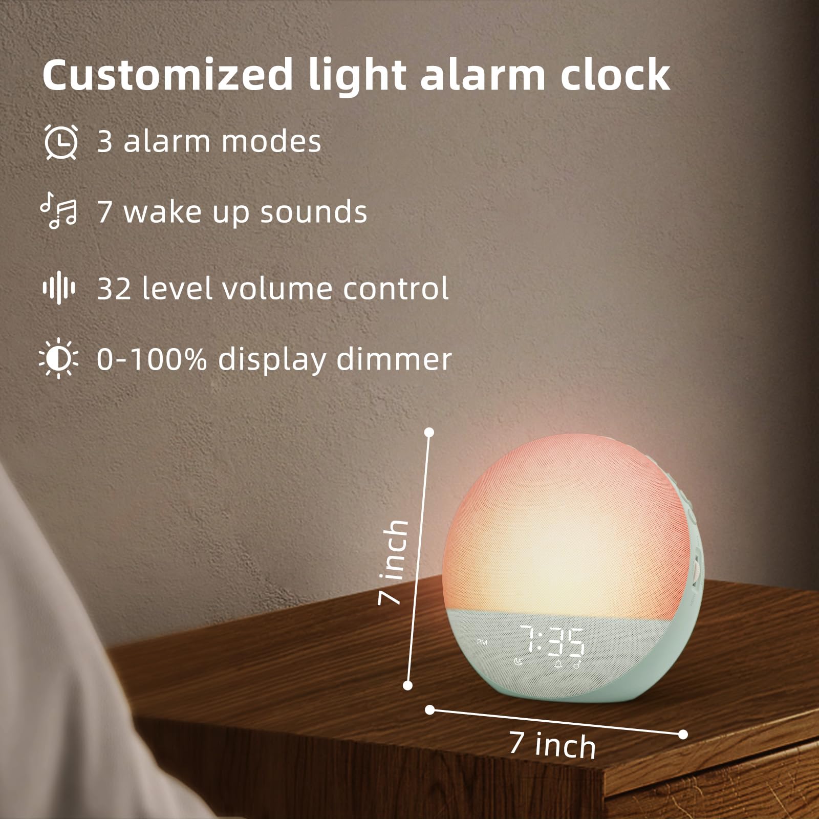 Odokee Sunrise Alarm Clock White Noise Machine – Sage Green | Natural Wake Light & Bluetooth Speaker