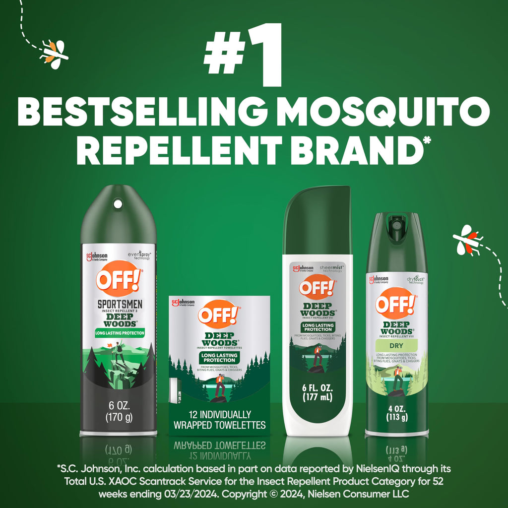 OFF! Deep Woods Mosquito & Insect Repellent Wipes – 12 Towelettes, 8-Hour Protection