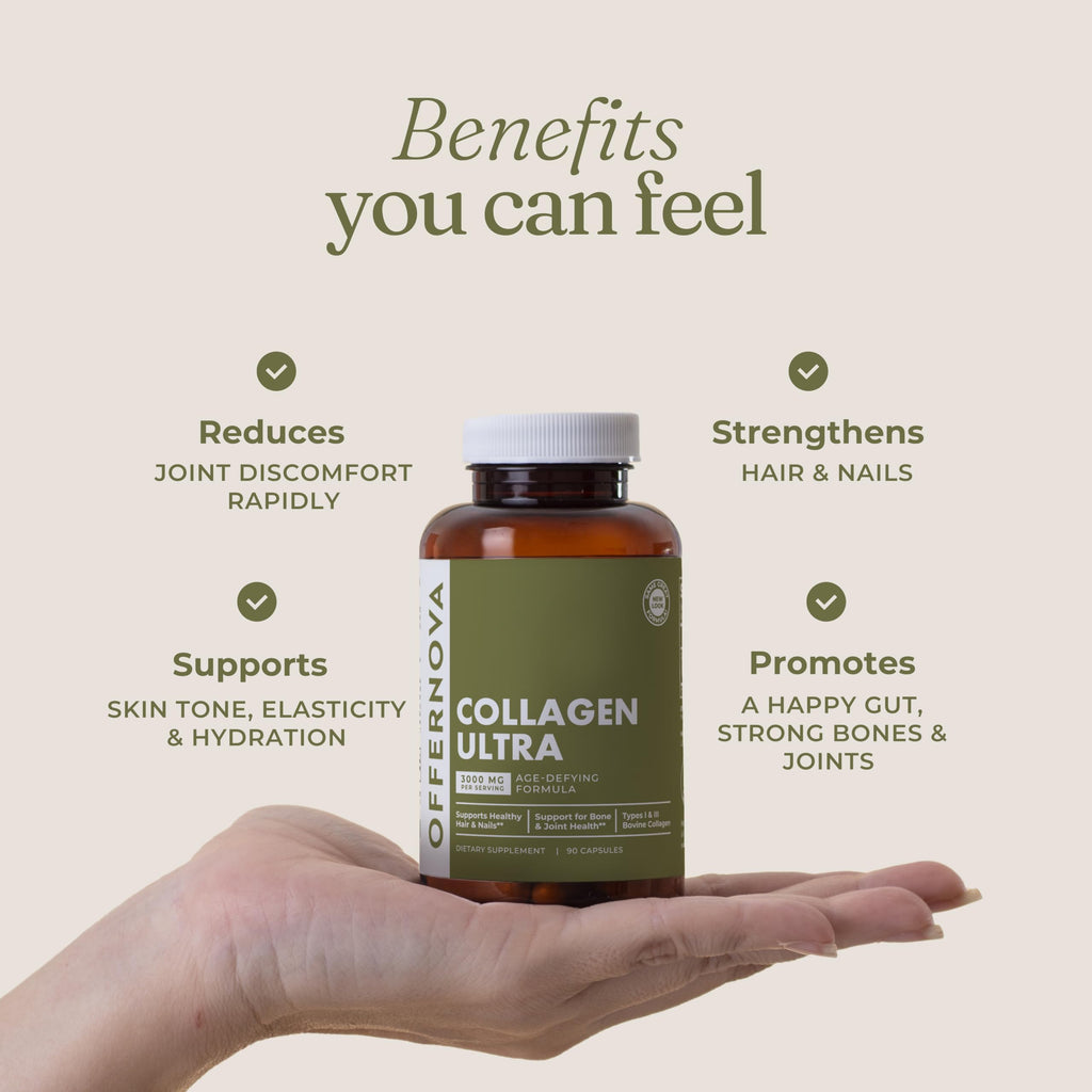 Offernova Collagen Ultra – 3000mg Hydrolyzed Collagen, 90 Capsules – Joints, Skin & Nails