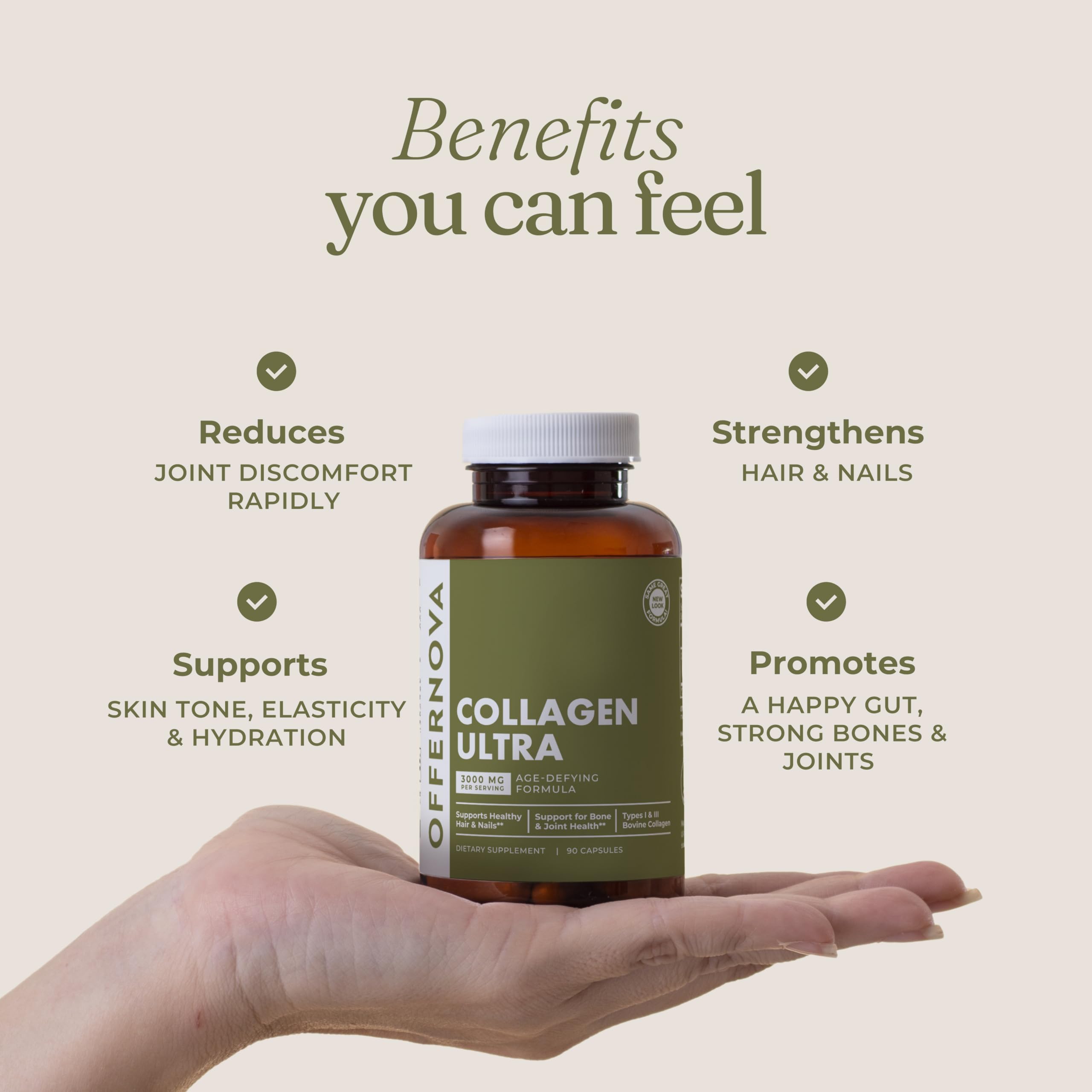 Offernova Collagen Ultra – 3000mg Hydrolyzed Collagen, 90 Capsules – Joints, Skin & Nails