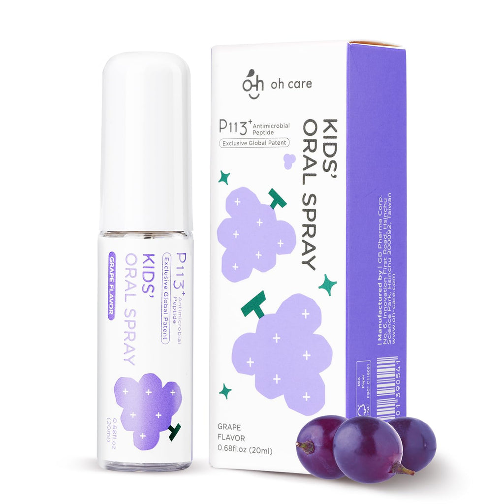 oh care Mouth Spray for Kids – Cavity Protection, Fluoride Free, P113+ Antibacterial Peptide (Ages Newborn–12) – Grape