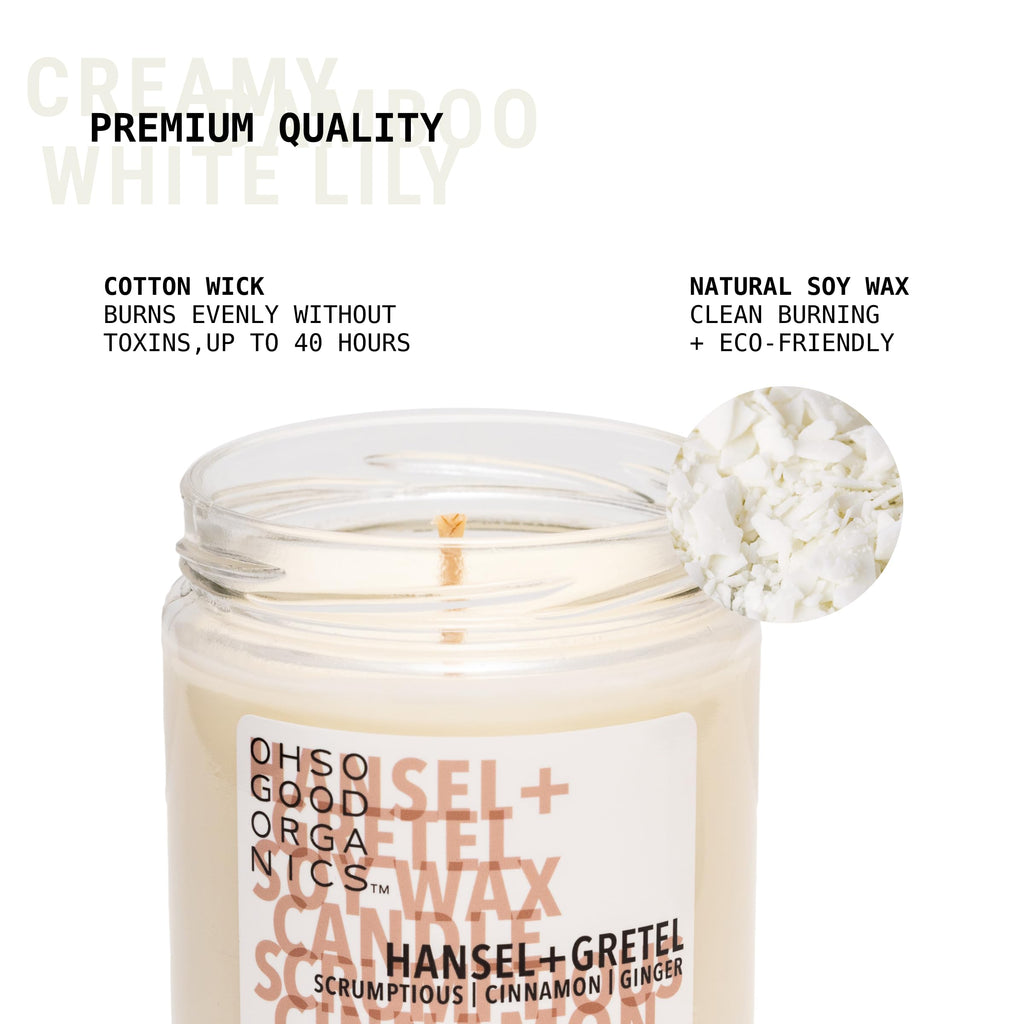 OH SO GOOD ORGANICS Cinnamon & Ginger Scented Soy Candle – 16oz, 60 Hours, Hansel and Gretel’s House
