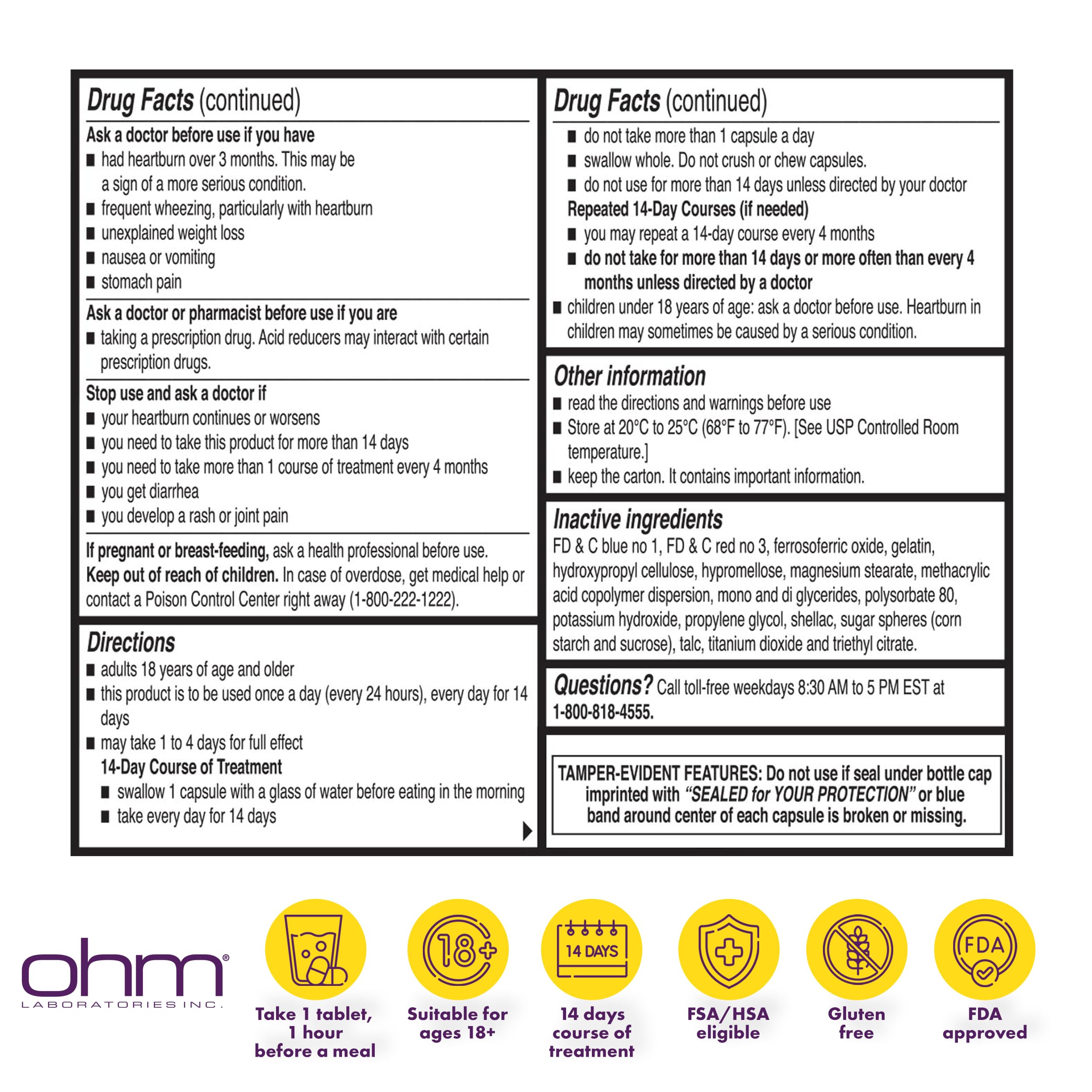 Ohm Esomeprazole 20mg Delayed-Release Capsules — 24-Hour Heartburn Relief (42 ct)