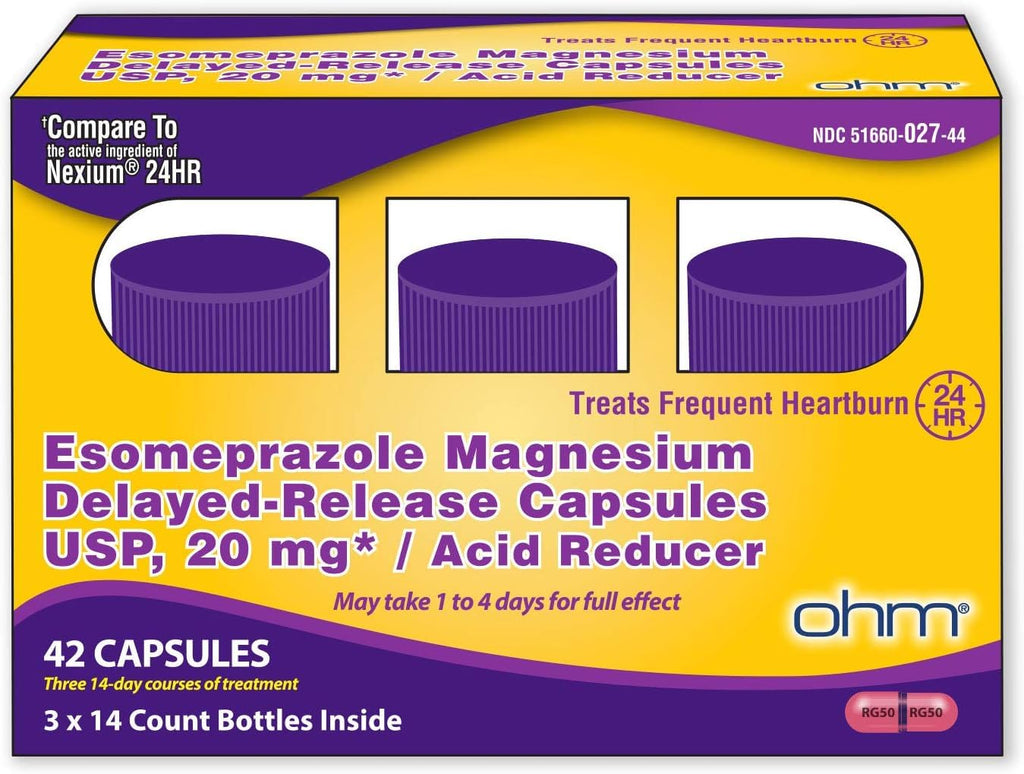 Ohm Esomeprazole 20mg Delayed-Release Capsules — 24-Hour Heartburn Relief (42 ct)