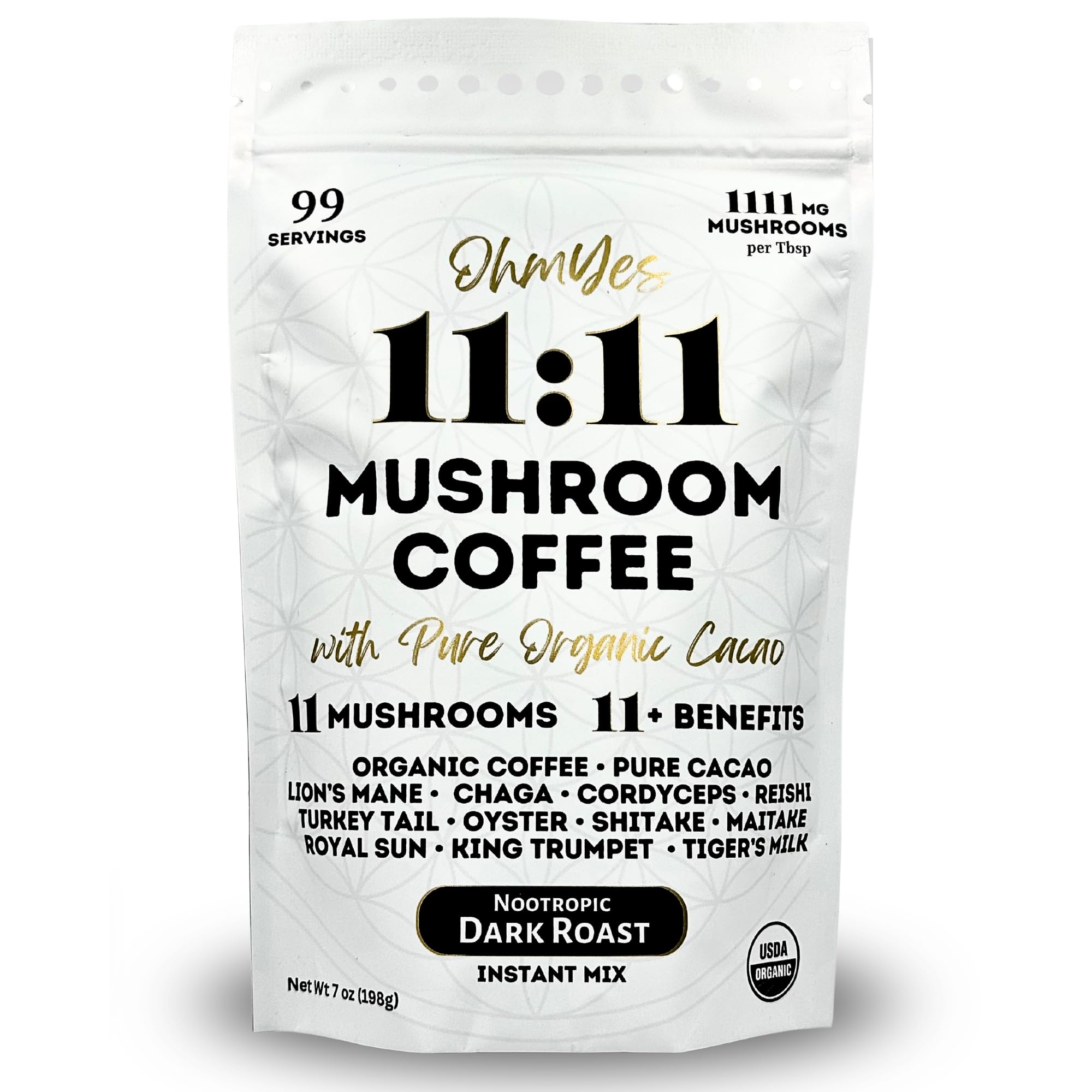 OhmYes 11 Mushroom Coffee + Cacao – Organic Nootropic Superfood Blend (7 oz)