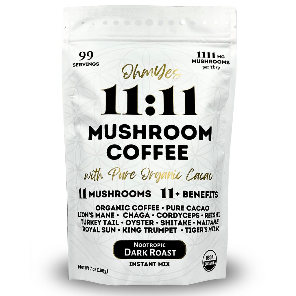 OhmYes 11 Mushroom Coffee + Cacao – Organic Nootropic Superfood Blend (7 oz)