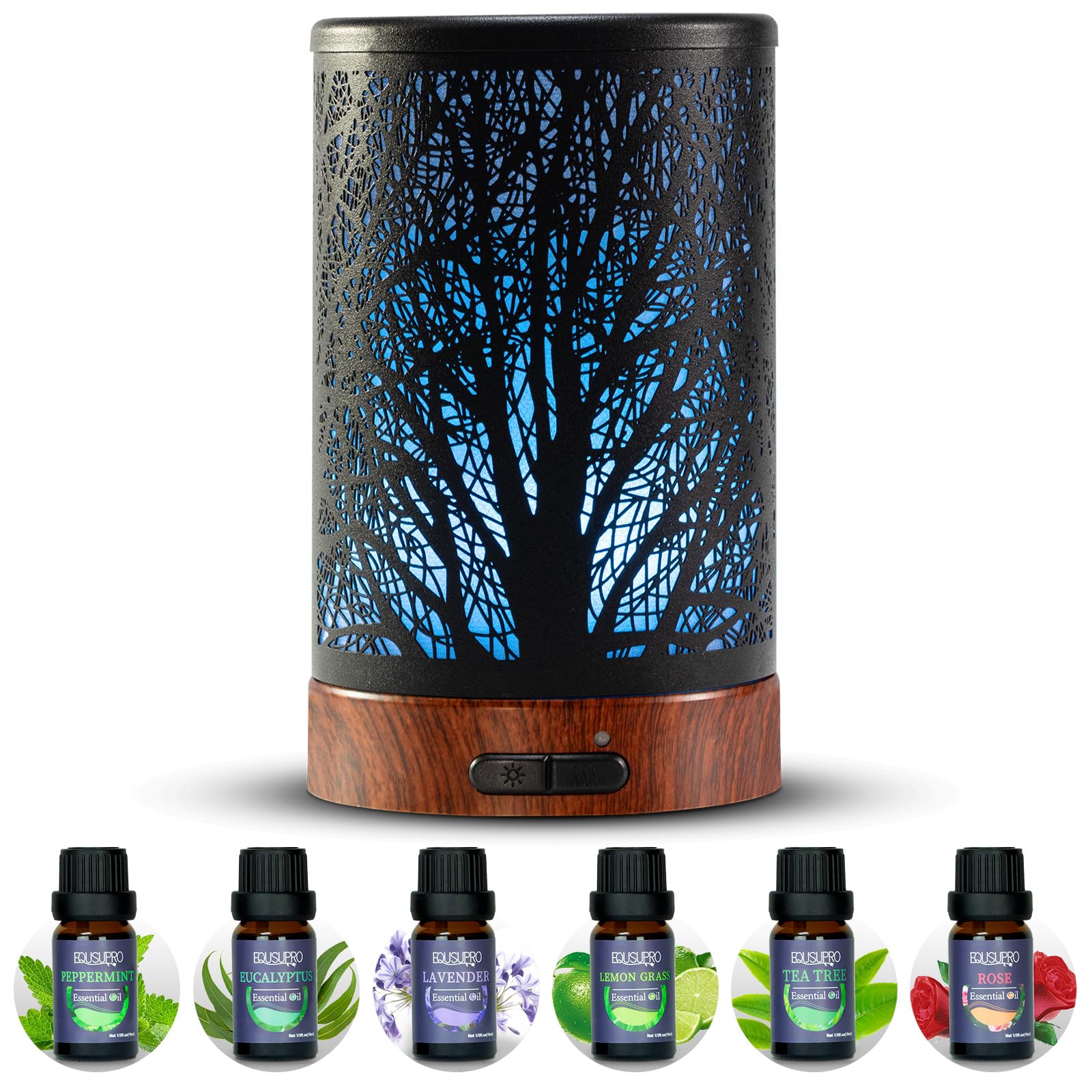 Oil Diffuser with Essential Oils Set – 150ml, 7-Color Night Light, Auto Shut-Off