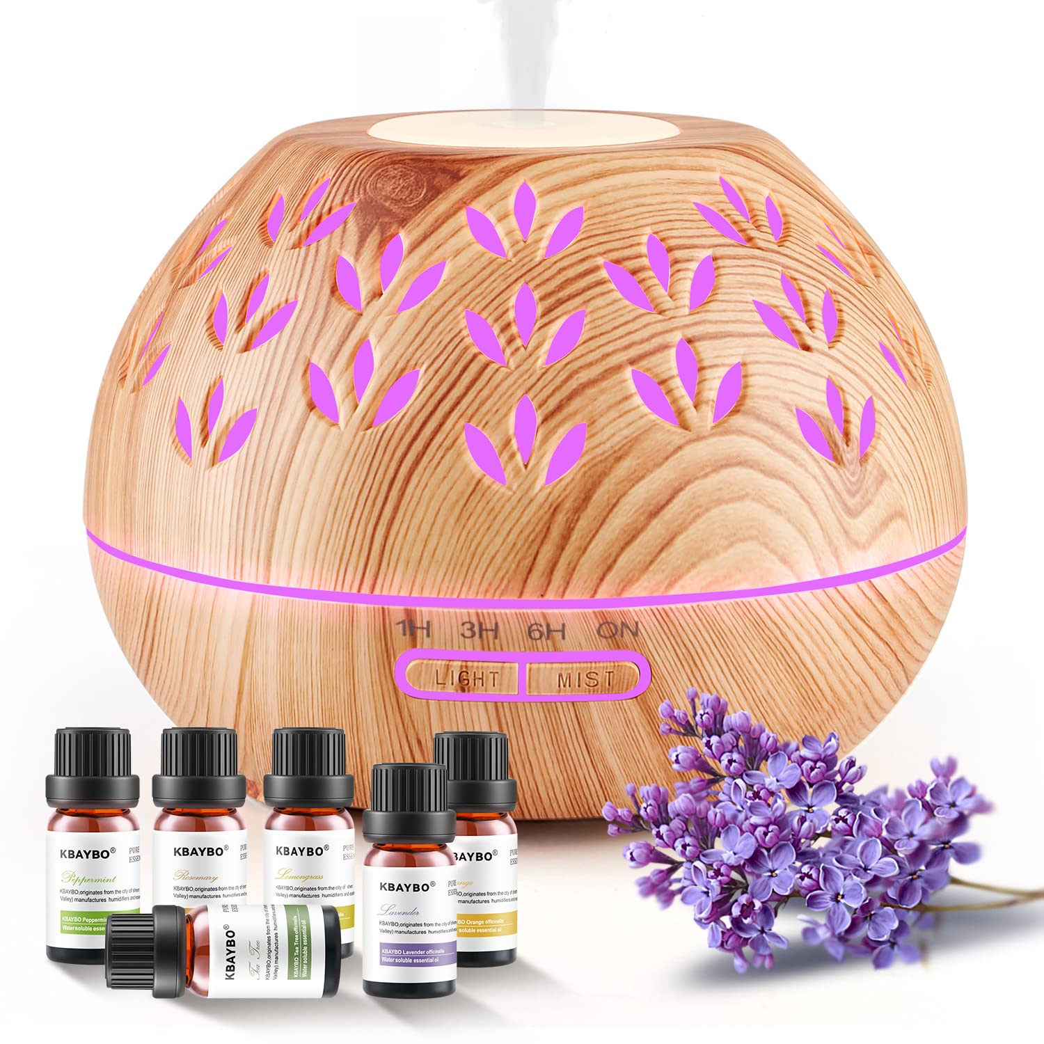 Oil Diffuser Essential Oils 500ML + 6 Pack | Ultrasonic Aroma Diffuser, Auto-Off, 8 Colors, Large Room