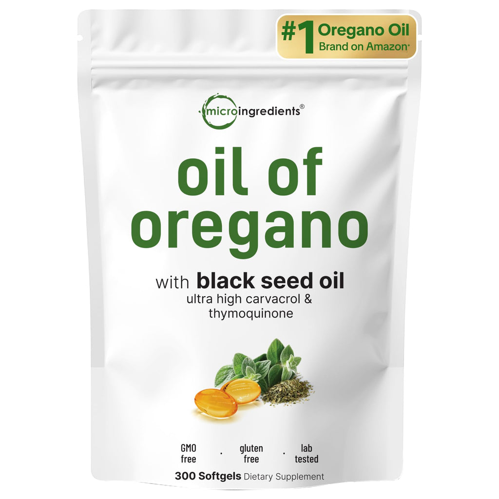 Oil of Oregano Softgels 300 Count – 2-in-1 Black Seed Oil (4X Carvacrol)