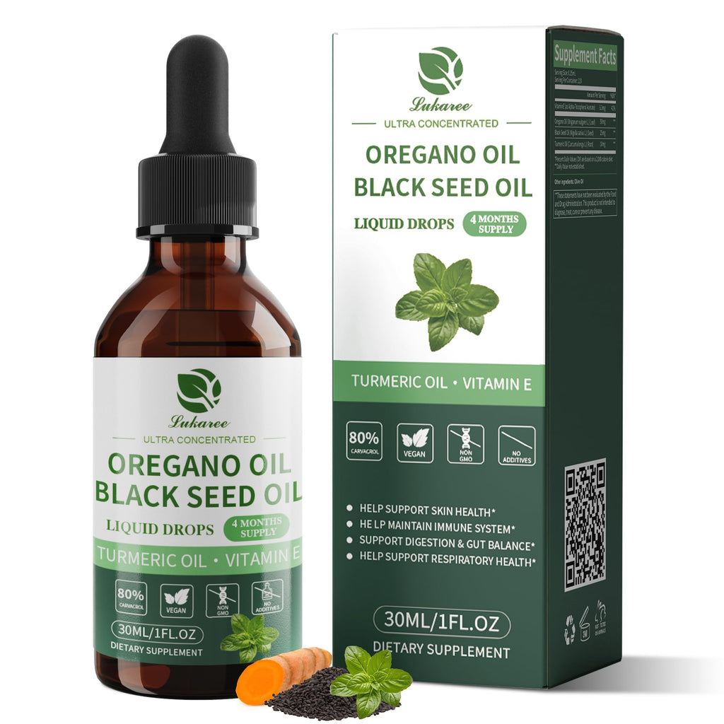 Oil of Oregano with Black Seed Oil – 4-in-1 Drops, 80% Carvacrol, 1 Fl Oz – Immune & Respiratory Support (Vegan)