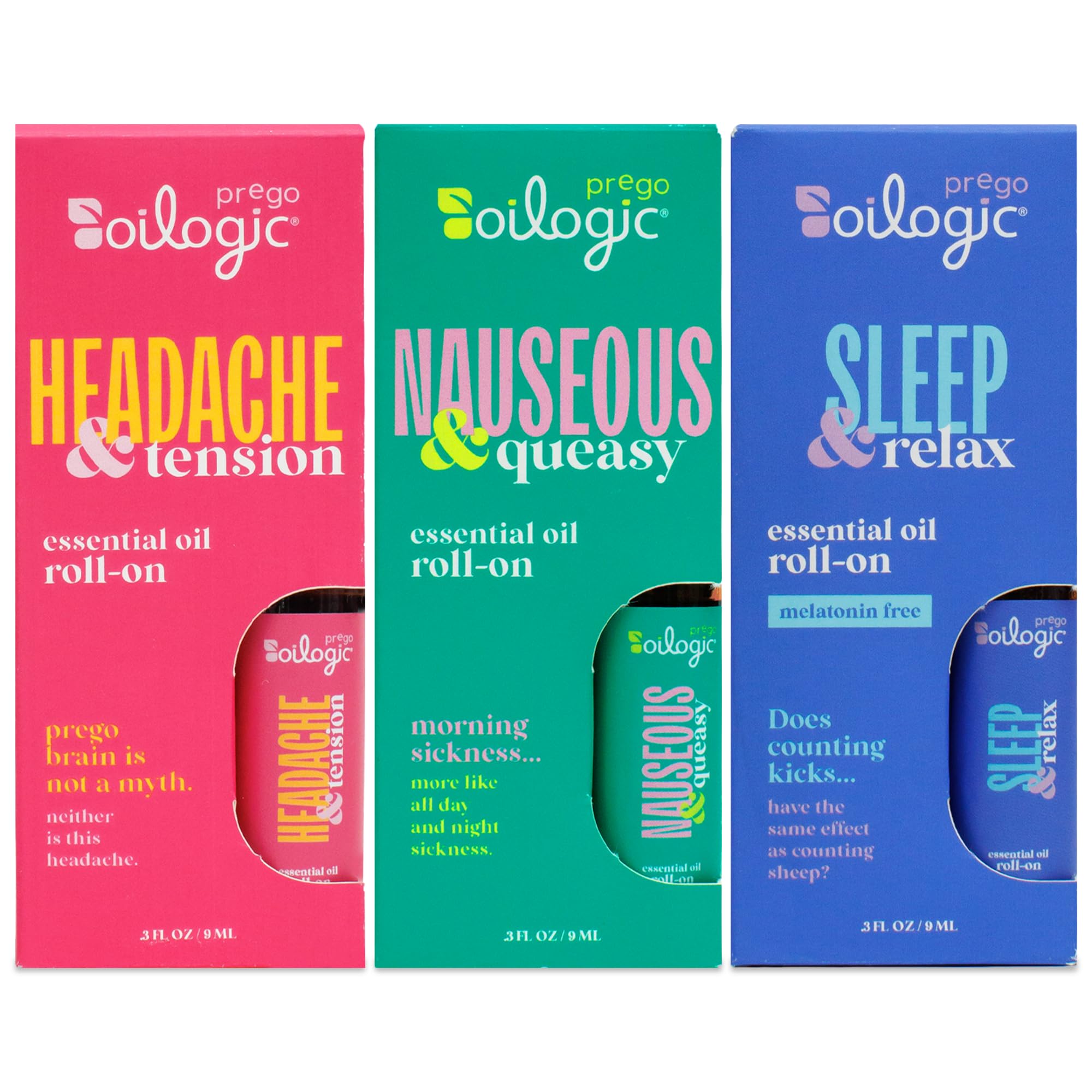 Oilogic Prego Roll-On Essential Oil Set - 3 x 0.3 oz for Pregnancy