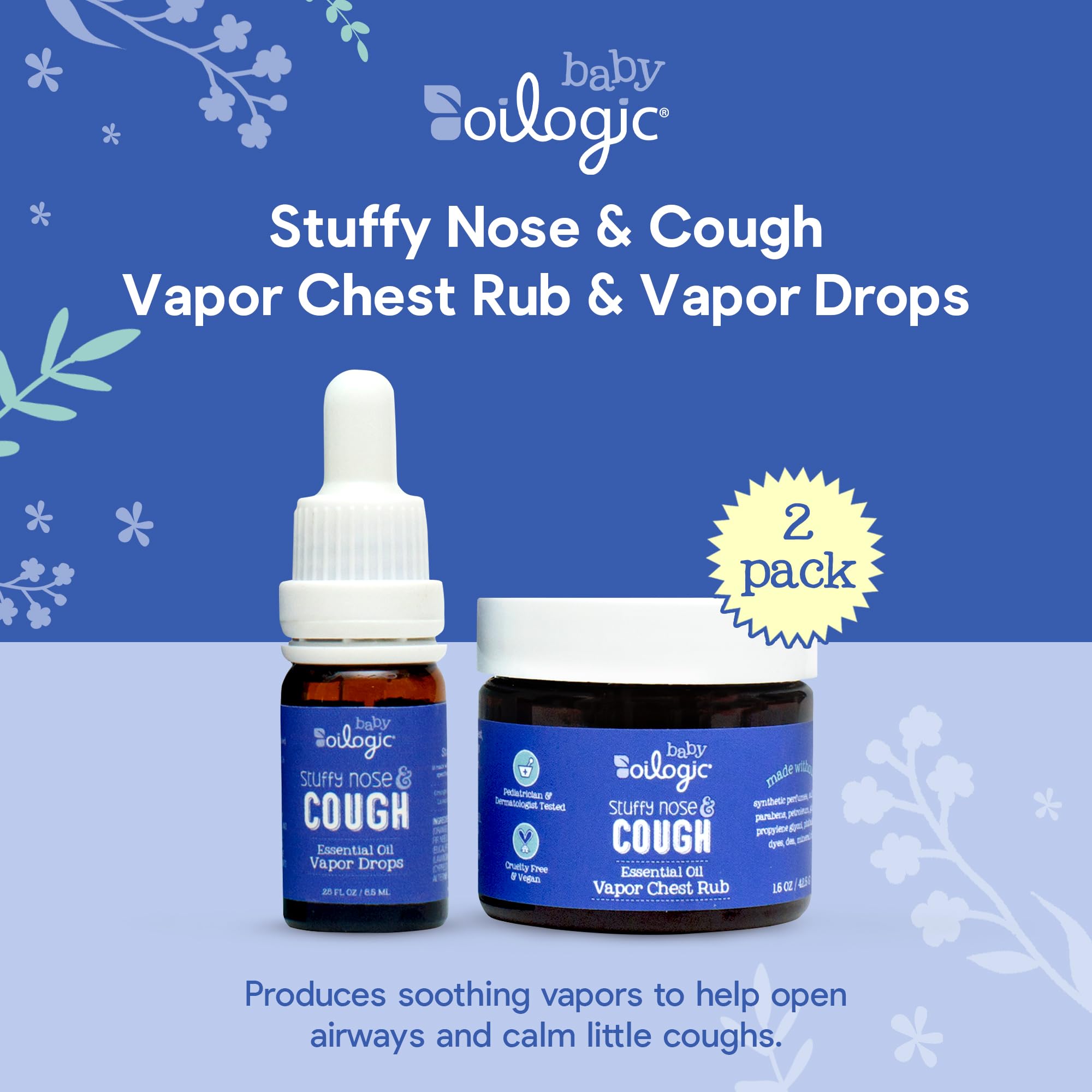 Oilogic Stuffy Nose & Cough Baby Essentials – Vapor Rub, Vapor Drops & Diffuser