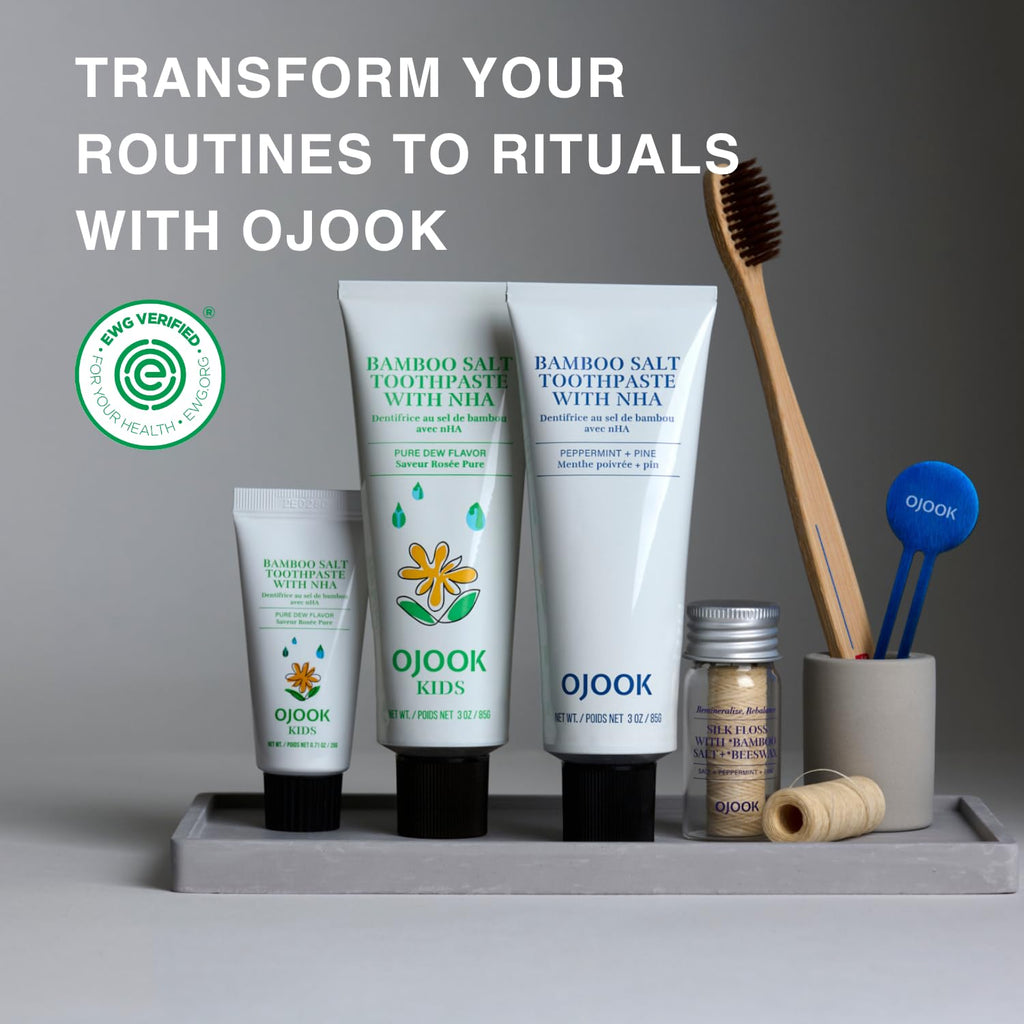 OJOOK Bamboo Salt Toothpaste with nHA – Fluoride Free, Whitening, Remineralizing, Peppermint & Pine | 3 oz