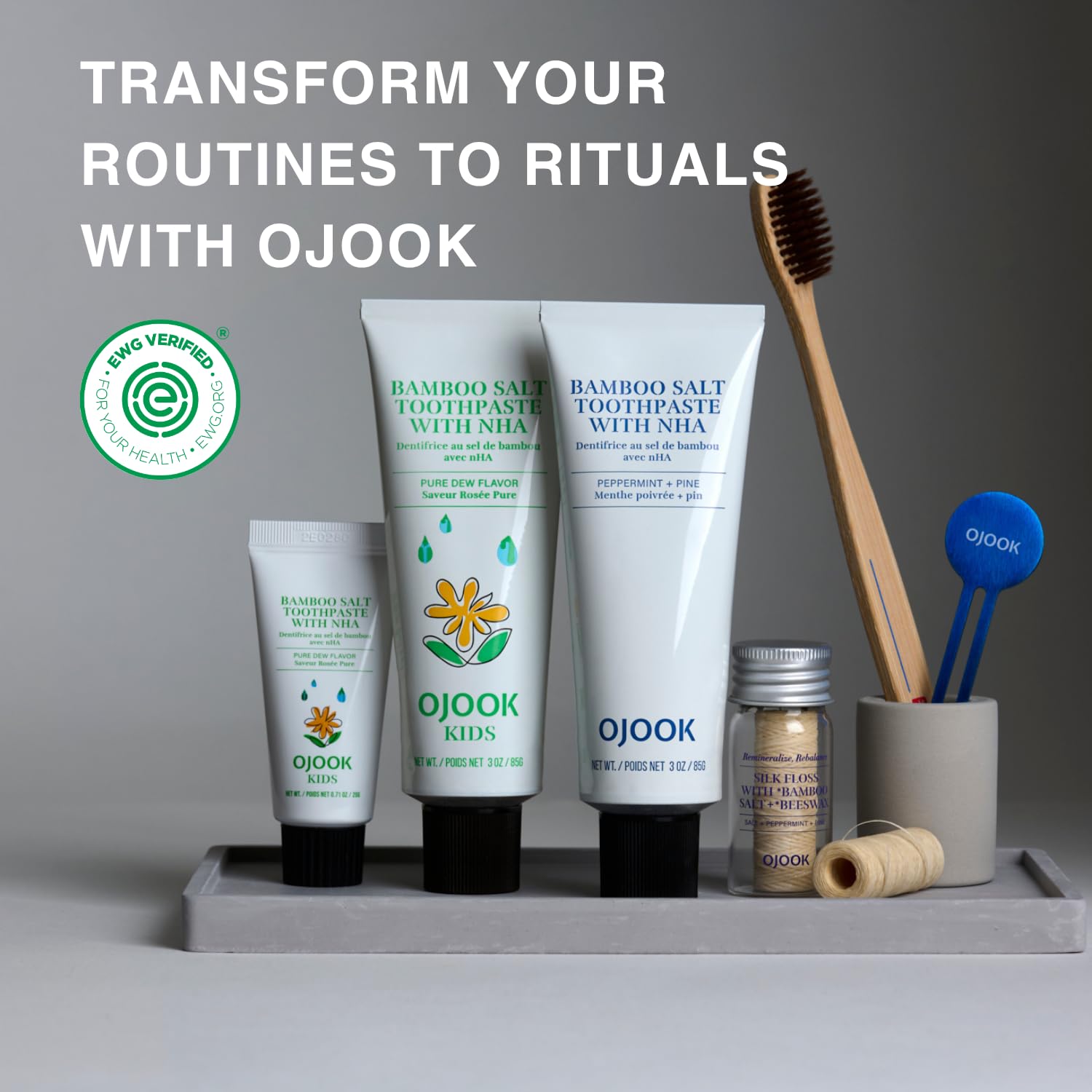 OJOOK Bamboo Salt Toothpaste with nHA – Fluoride Free, Whitening, Remineralizing, Peppermint & Pine | 3 oz