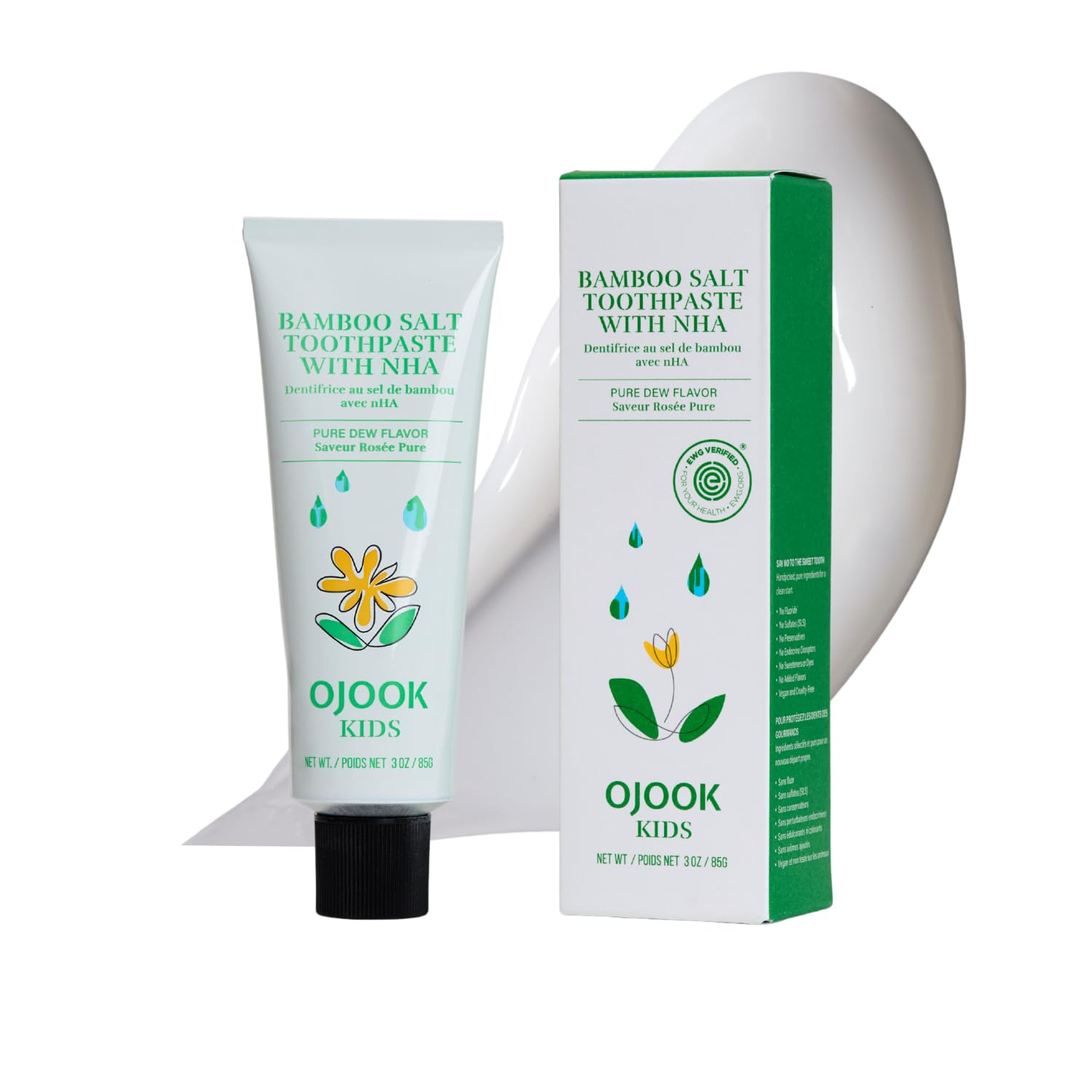 OJOOK Kids Fluoride-Free Bamboo Salt Toothpaste with nHA - 3oz | Pure Dew