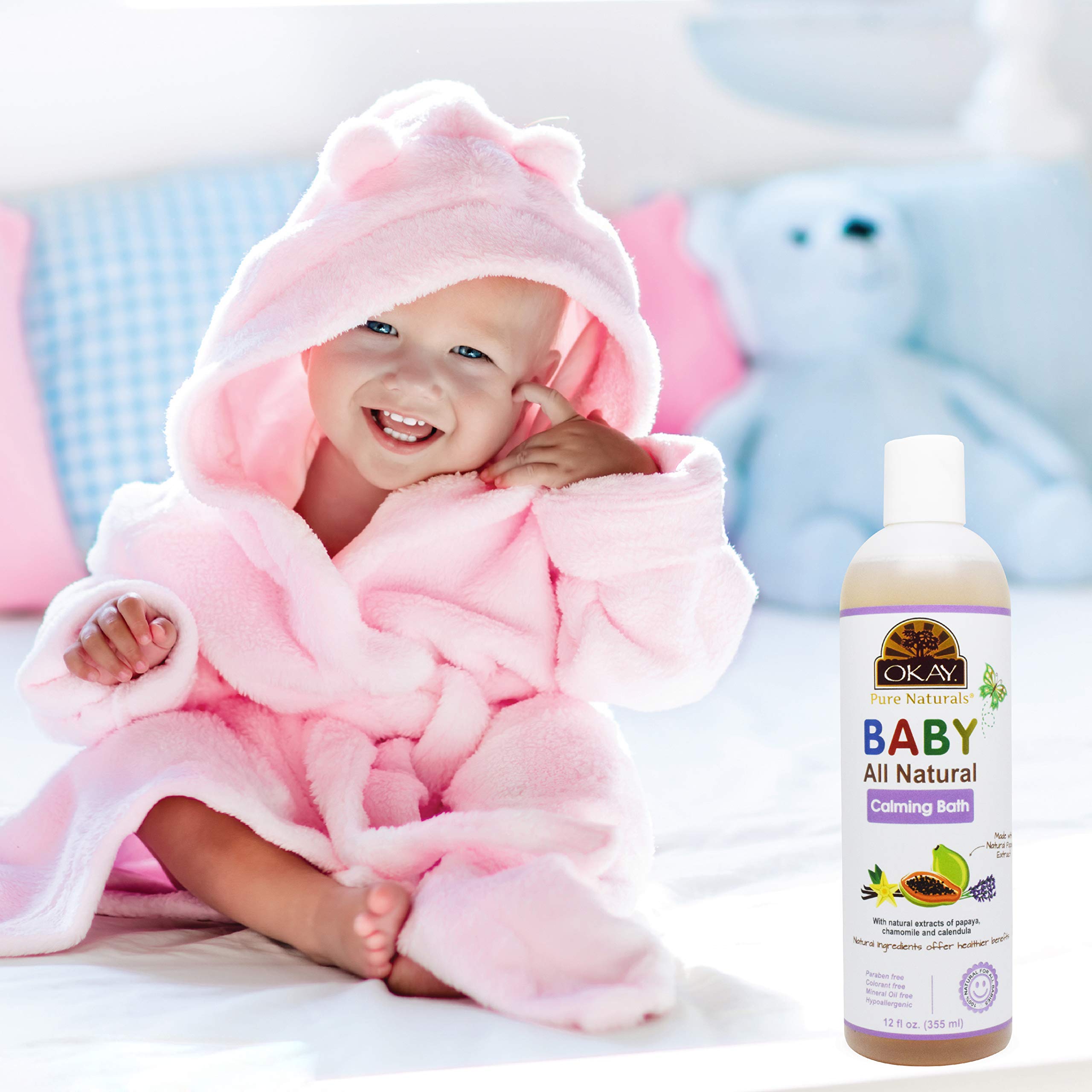 Okay Baby Calming Bath with Papaya Extract – 12 oz / 355 ml | Gentle, Soothing Baby Wash