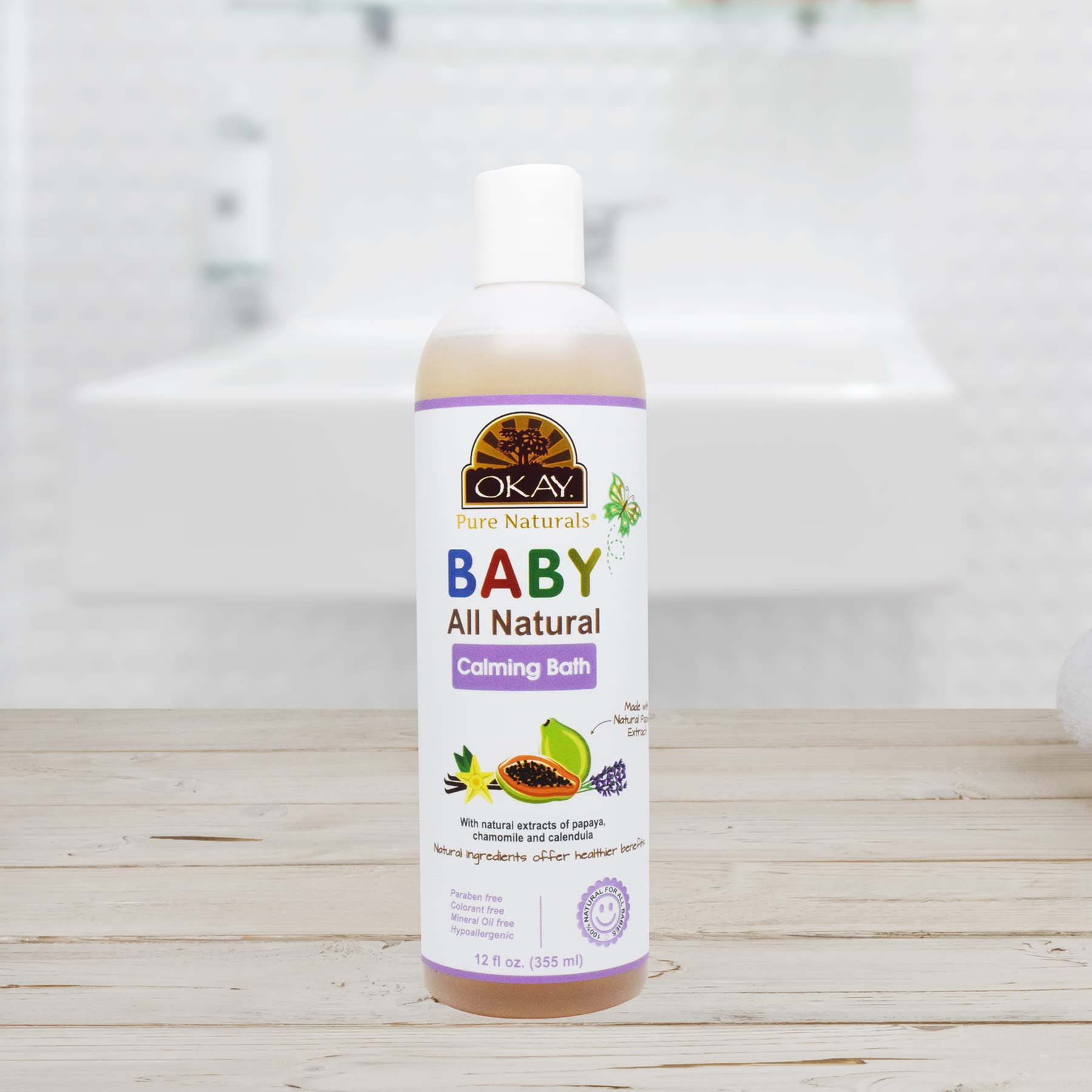 Okay Baby Calming Bath with Papaya Extract – 12 oz / 355 ml | Gentle, Soothing Baby Wash