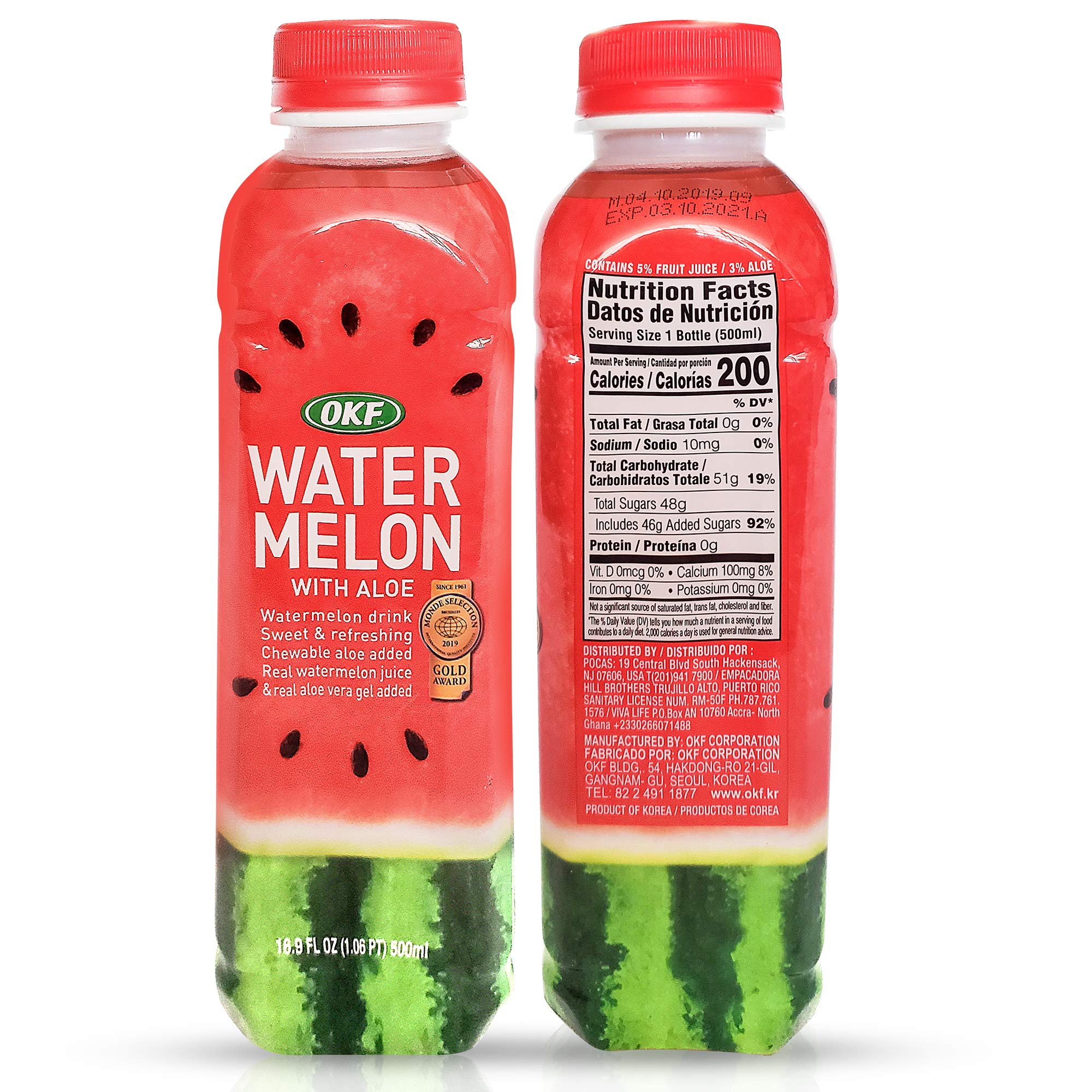 OKF Watermelon Aloe Vera Drink – Real Juice & Gel, 16.9 oz (6 Pack)