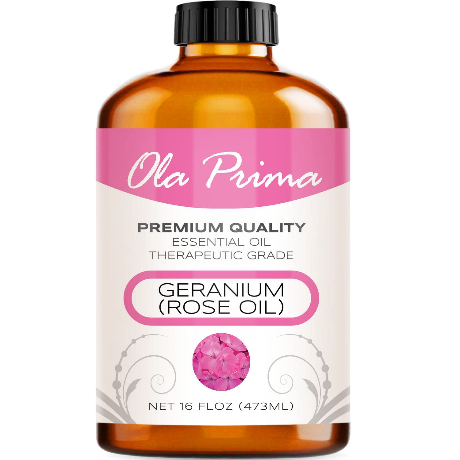 Ola Prima Rose Geranium Essential Oil - 16oz Therapeutic Grade for Aromatherapy, Skincare & Relaxation