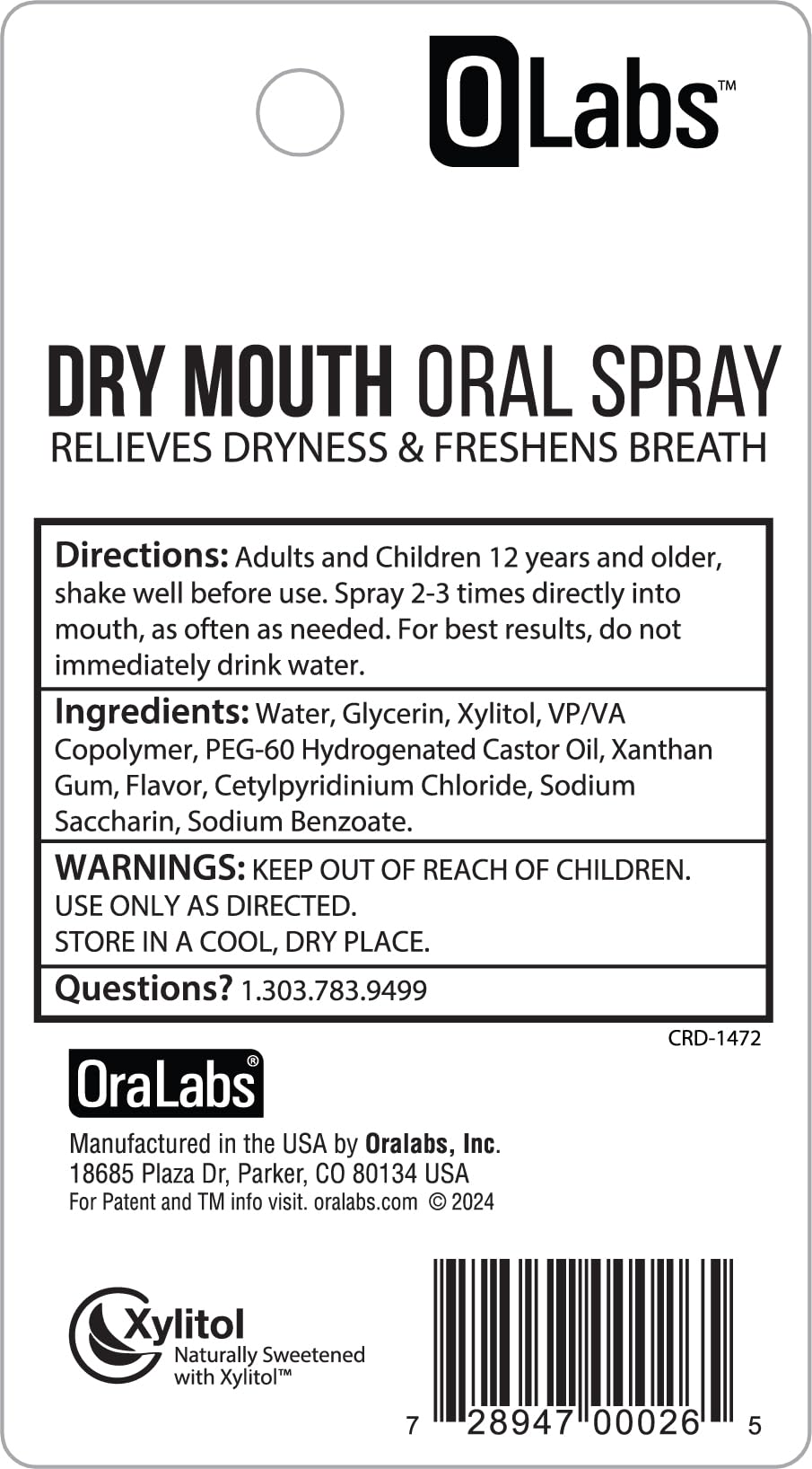 Olabs Dry Mouth Spray – Sugar Free, Alcohol Free Mint with Xylitol, 2 Pack Travel Size
