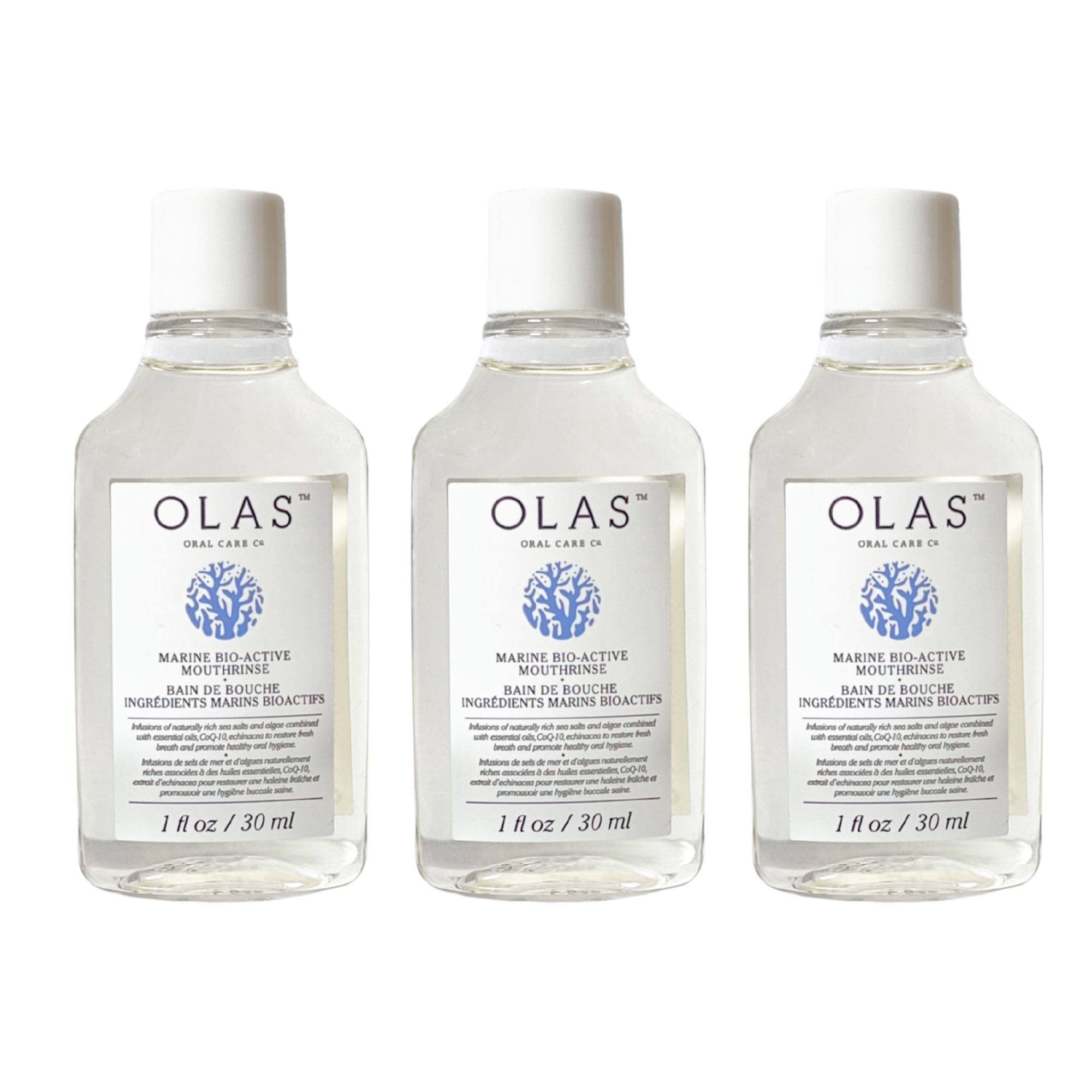 Olas Alcohol Free Mouthwash & Rinse – Marine Bio-Active, Fluoride Free (3 x 1 fl oz)