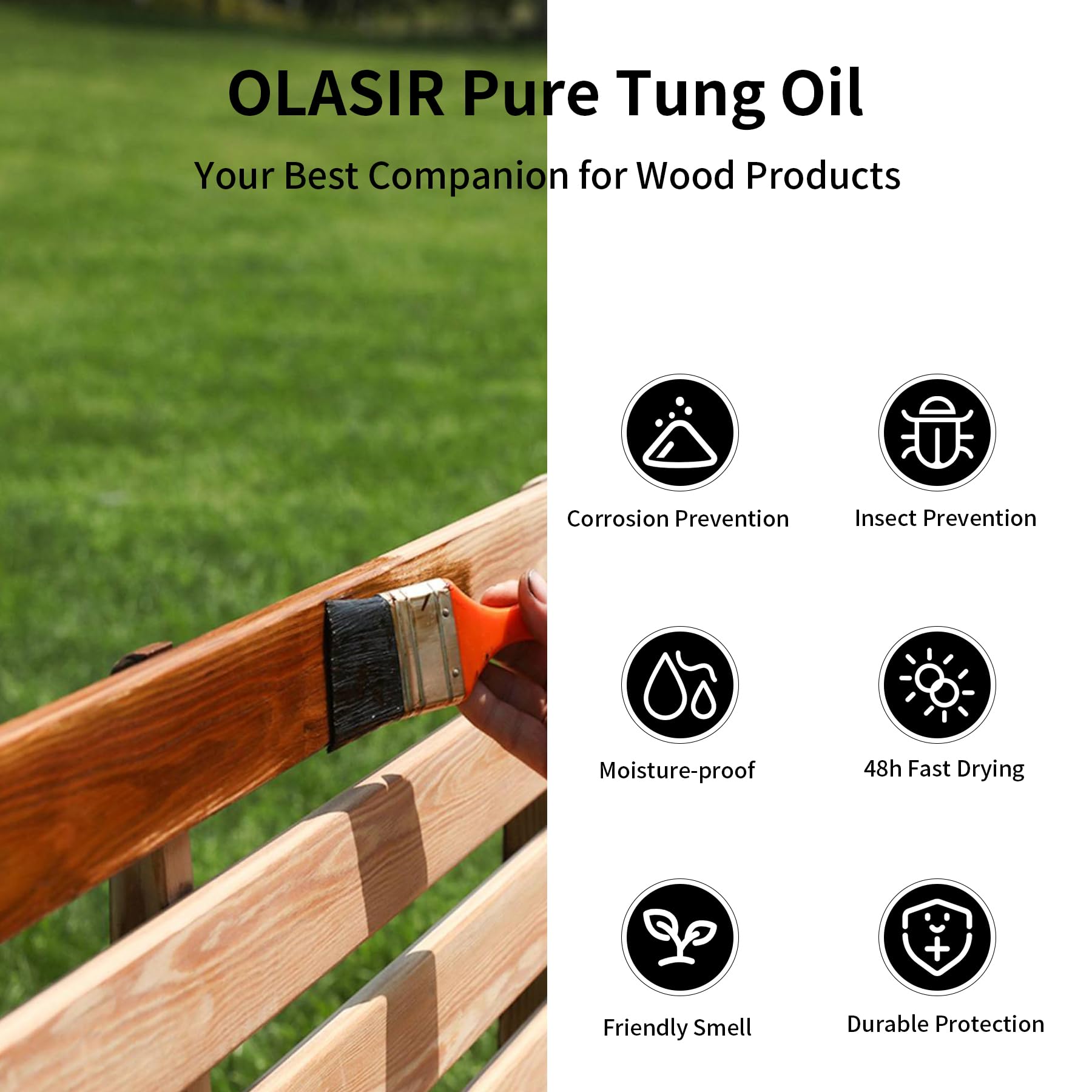 OLASIR 8 oz 100% Natural Tung Oil – Food-Grade, Waterproof Wood Finish