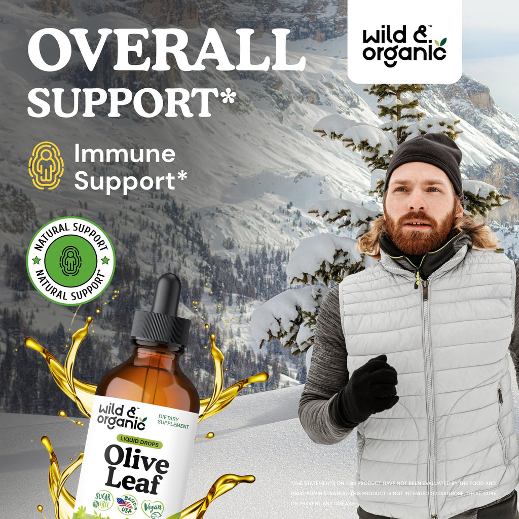 Wild & Organic Olive Leaf Liquid Extract – Immune Support | Vegan, Alcohol-Free | 4 fl oz