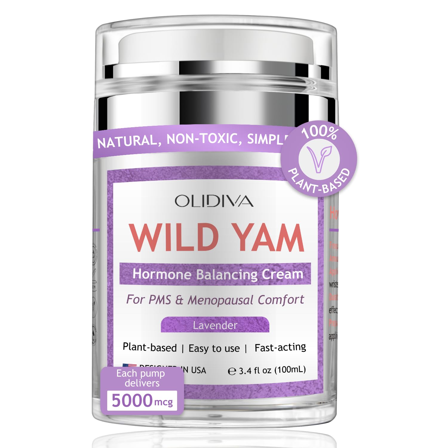 Olidiva Wild Yam Cream – Hormone Balance for Women, Lavender (3.4 oz) | PMS & Menopause Support