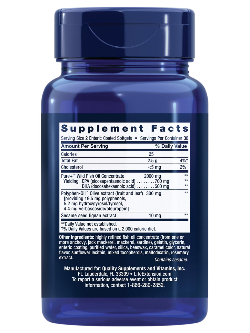 Life Extension Super Omega-3 EPA/DHA with Olive Extract & Sesame Lignans