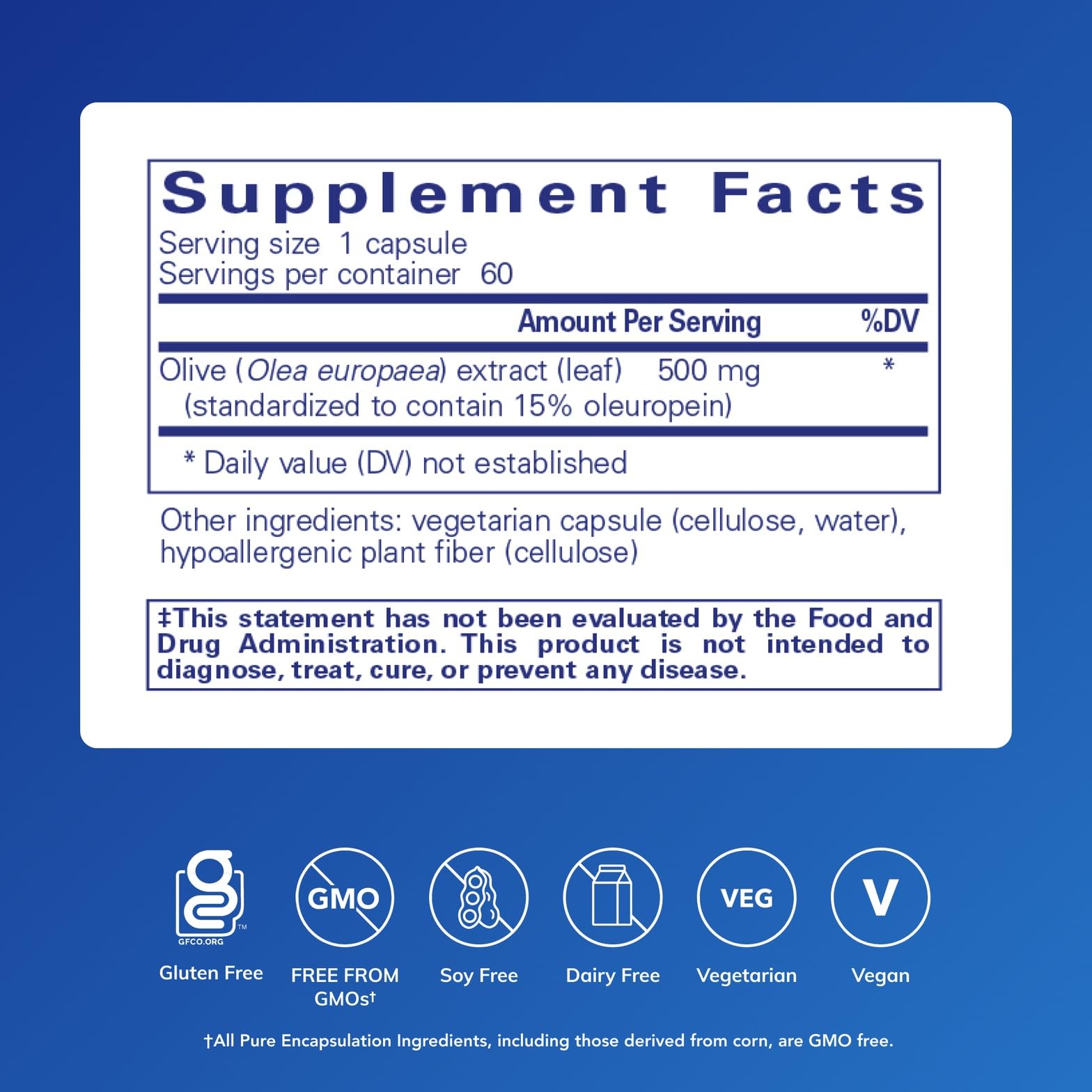Pure Encapsulations Olive Leaf Extract – Hypoallergenic Immune Support, 60 Capsules
