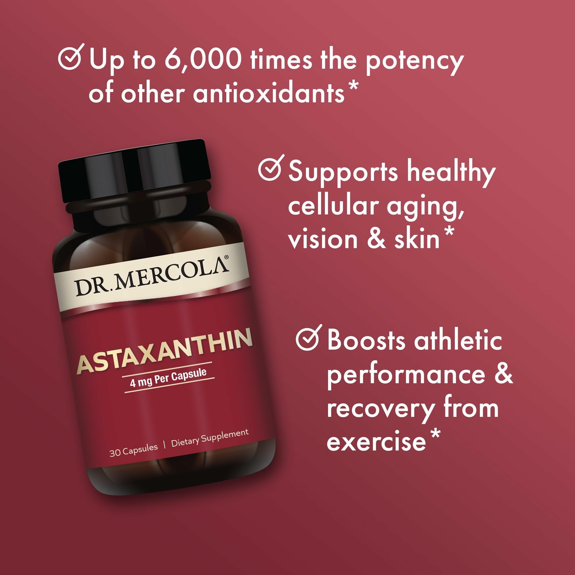 Dr. Mercola Organic Astaxanthin 4 mg – Antioxidant Support – 30 Servings