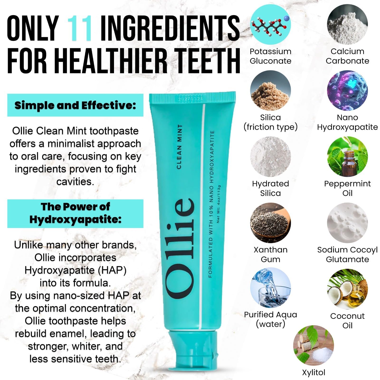 Ollie Clean Mint Nano Hydroxyapatite Toothpaste – 4oz, 10% HA