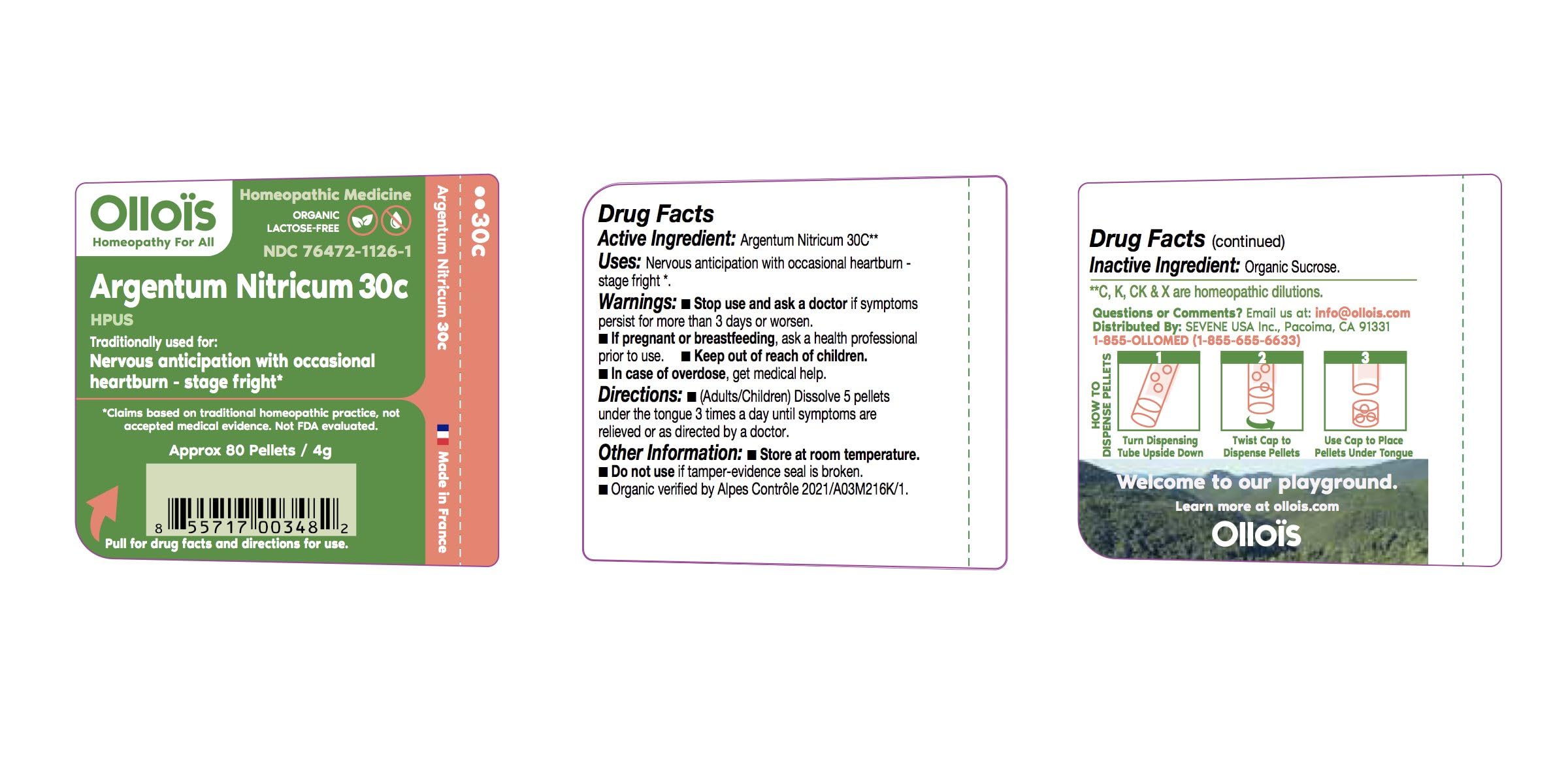 OLLOIS Argentum Nitricum 30C Organic – Lactose-Free Homeopathic Medicine, 80 Pellets