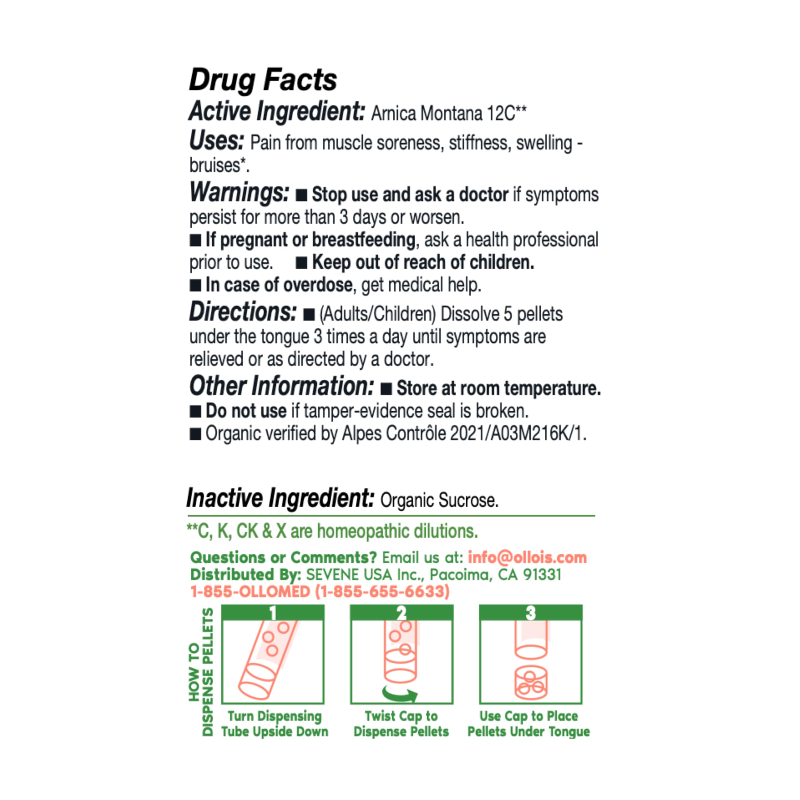 OLLOIS Arnica Montana 12C Organic – Vegan, Lactose-Free Homeopathic Medicine for Surgery | 80 Pellets