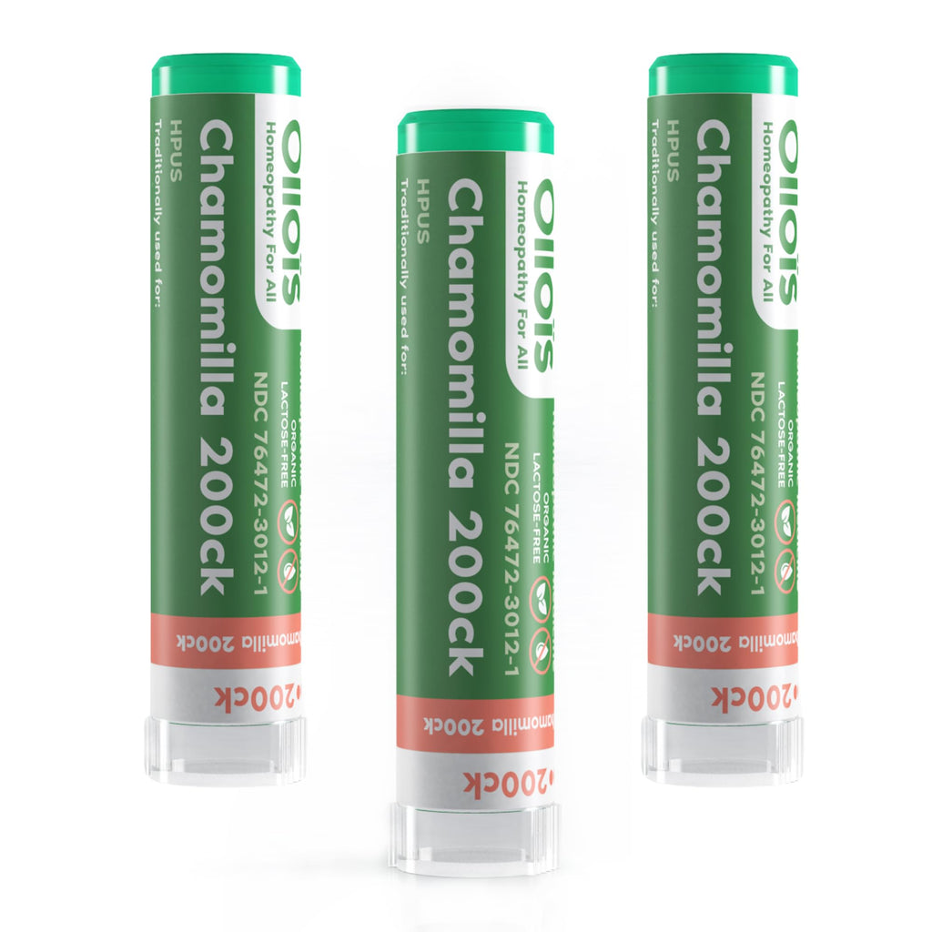 OLLOIS Chamomilla 200ck — Organic, Lactose-Free, Kosher Homeopathic Medicine — 80 Pellets Pack of 3