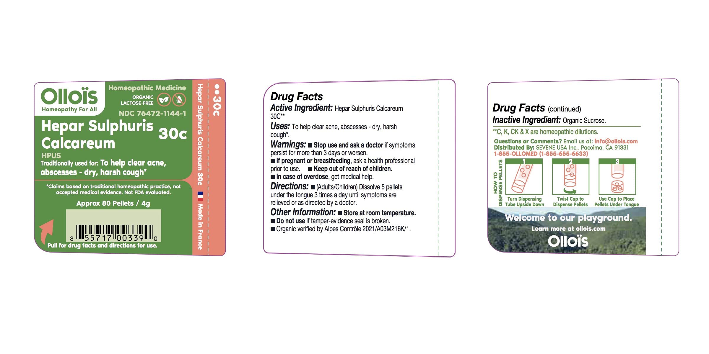 OLLOIS Hepar Sulphuris Calcareum 30c – Organic, Lactose-Free Homeopathic Medicine (80 Pellets)