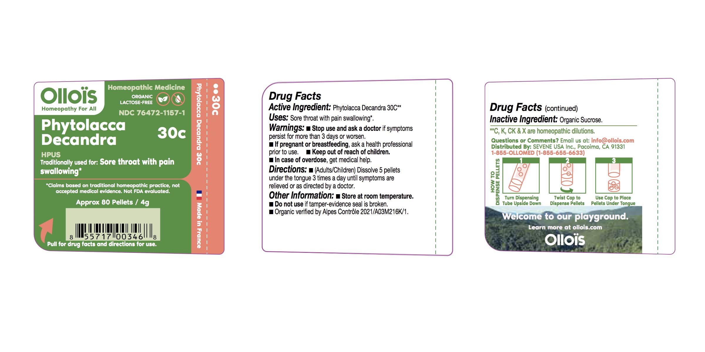 OLLOIS Phytolacca Decandra 30c - Organic Lactose-Free Homeopathic Medicine - 80 Pellets (Pack of 1)