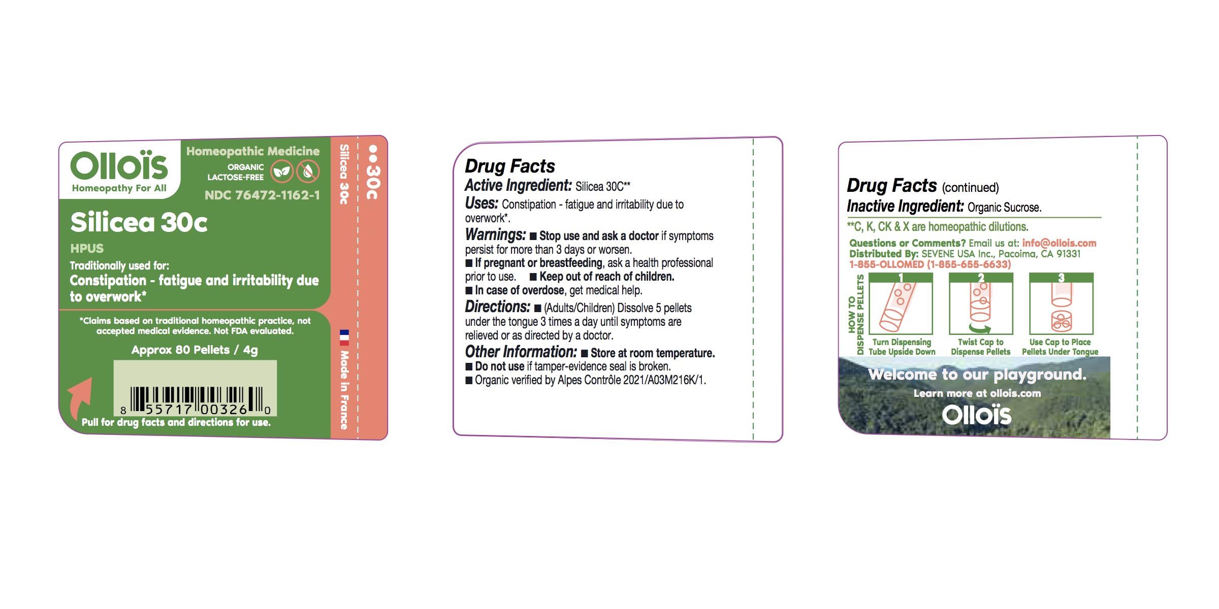 OLLOIS Silicea 30C Organic Lactose-Free Homeopathic Medicine – 80 Pellets